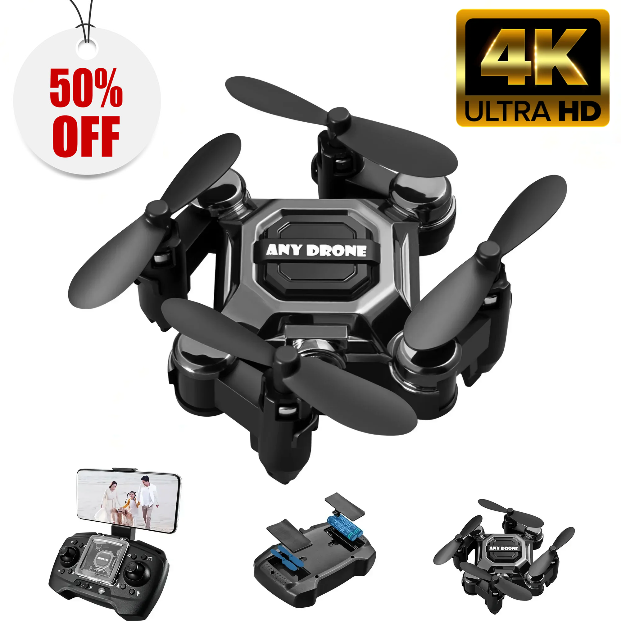 thumbnail video image 2 of HNH 4K Mini Foldable Drone for Kids, Drone with Camera, RC Drone with Altitude Hold 3D Flips and Headless Mode Easy to Fly, 2 of 14