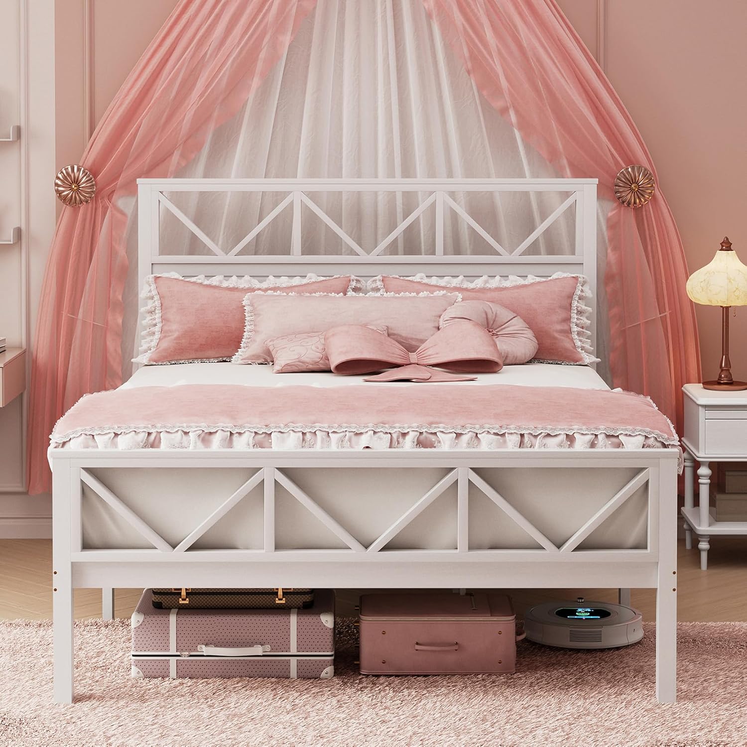 thumbnail video image 2 of Sailvan Solid Bed Frame Queen Size, 12" Under Bed Storage Wooden Platform Bed Frame with Headboard and Footboard, Heavy-Duty Bed Frame with Strong Wood Slats/No Box Spring Needed/Noise Free, White, 2 of 10