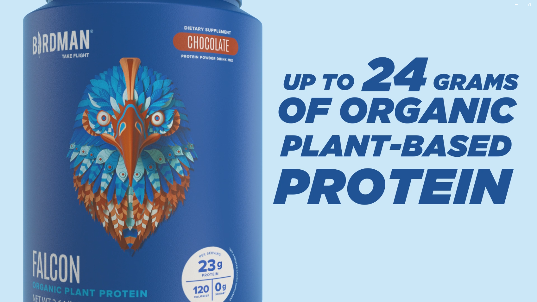 thumbnail video image 2 of BIRDMAN Falcon Organic Vegan Protein Powder, Stevia & Sugar Free, Chocolate, 60 Servings, 3.9lb, 2 of 9