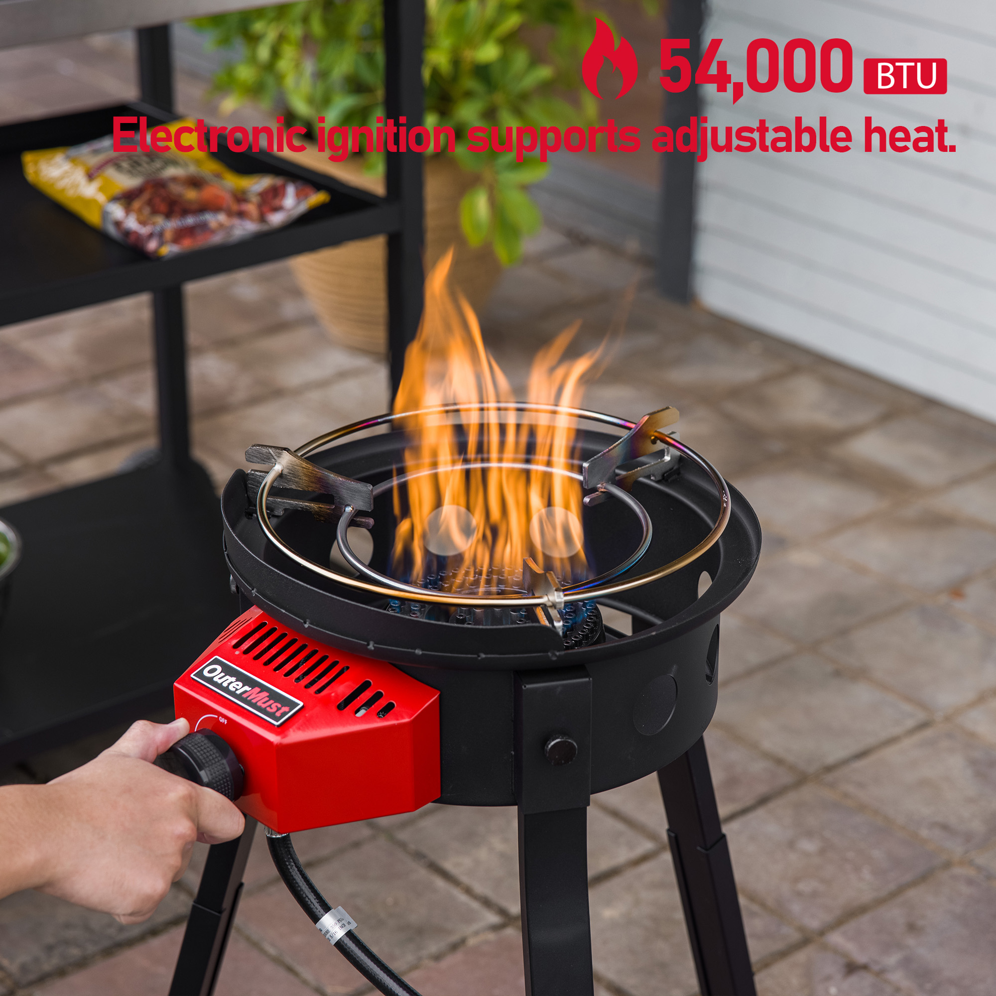 thumbnail video image 2 of OuterMust Outdoor Cooker with 54,000 BTU Propane Burner, 20" Wok & Adjustable Leg – Ideal for Backyard BBQ, Tailgating & Outdoor Cooking, 2 of 12
