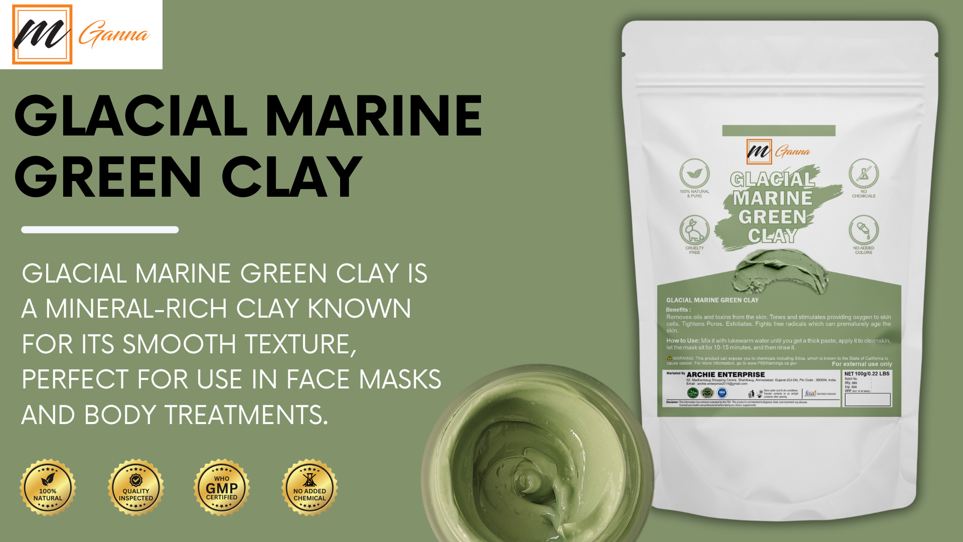 thumbnail video image 2 of mGanna Glacial Marine Green Clay 0.5 lbs / 227 g, 2 of 7