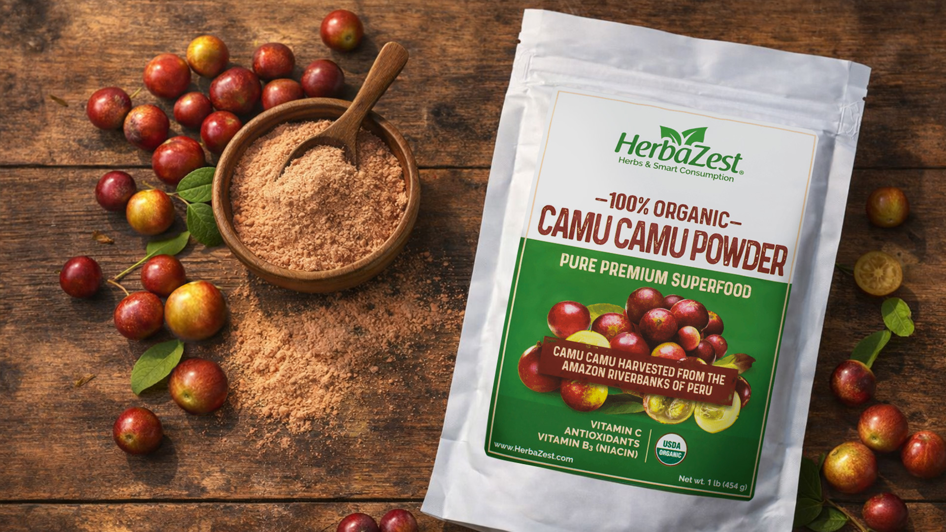 thumbnail video image 2 of HerbaZest Organic Camu Camu Powder | 1 lb | USDA Certified | Vitamin C-Rich | Vegan, Gluten-Free & Non-GMO | Nutritional Powders, 2 of 10