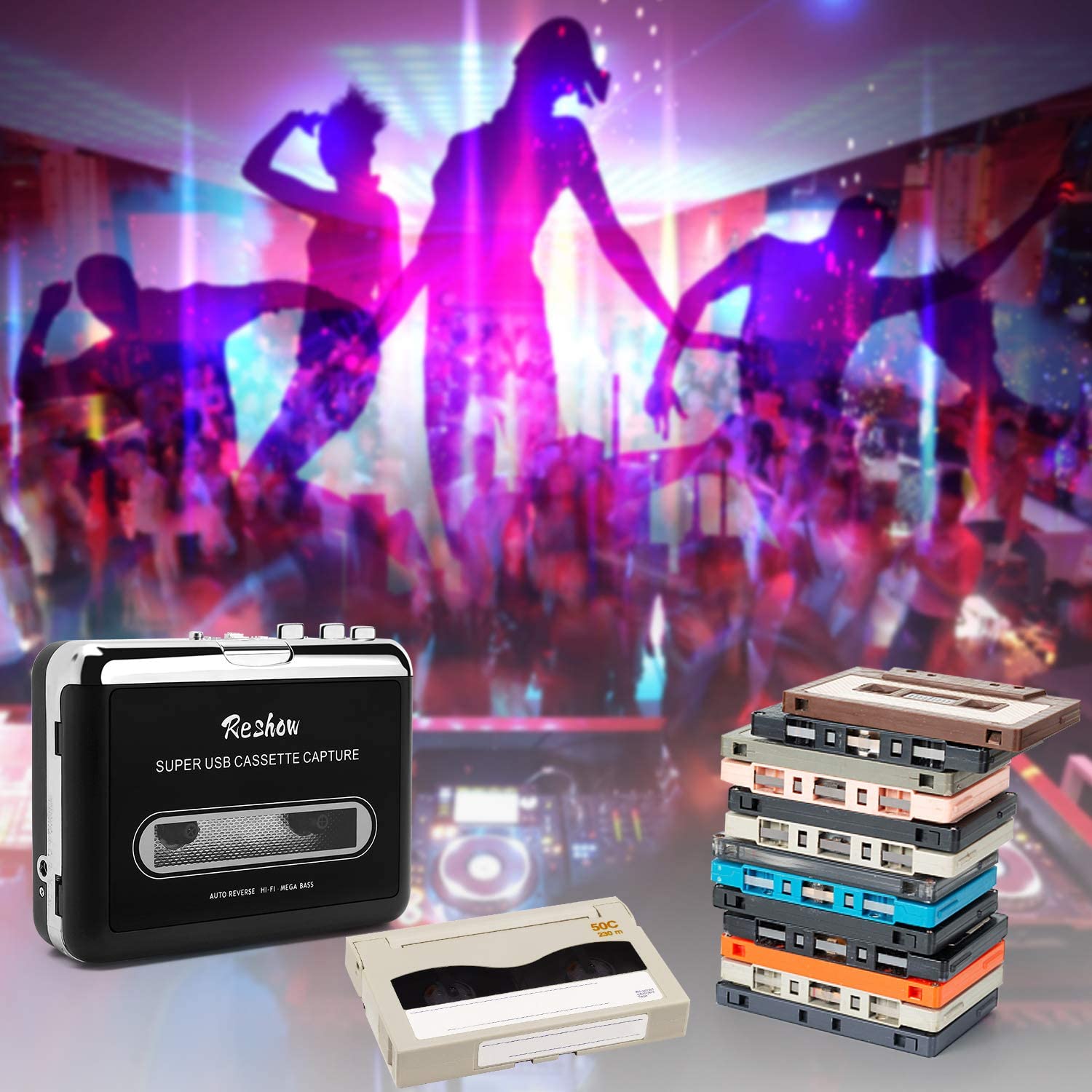thumbnail video image 2 of Reshow Cassette Player – Portable Tape Player Captures MP3 Audio Music via USB – Compatible with Laptops and Personal Computers – Convert Walkman Tape Cassettes to iPod Format (Black), 2 of 8