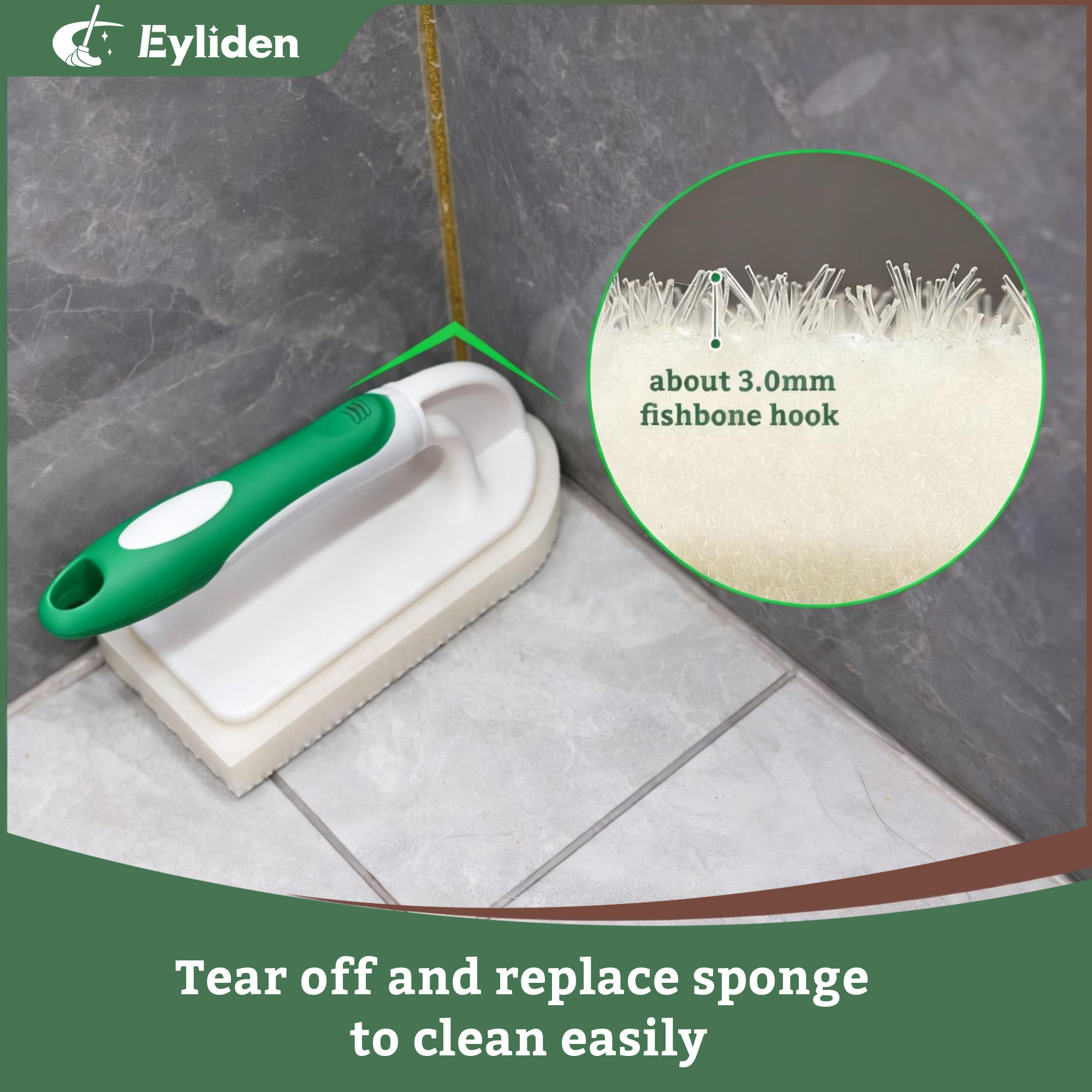 thumbnail video image 2 of Eyliden Kitchen Scrub Sponge Brush with Handle, 5 Refills, Green Bathtub Scrubber, 2 of 8