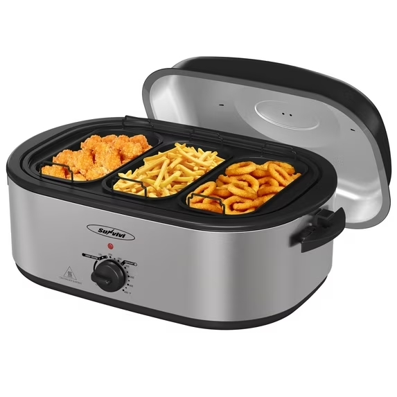 thumbnail video image 2 of Sunvivi Electric Roaster Oven, 20 QT Roaster with 3 Compartments and Self-Basting Lid, Turkey Roaster Oven with 150-450Â°F Full-Range Temperature Control, Removable Pan & Rack, Silver, 2 of 6