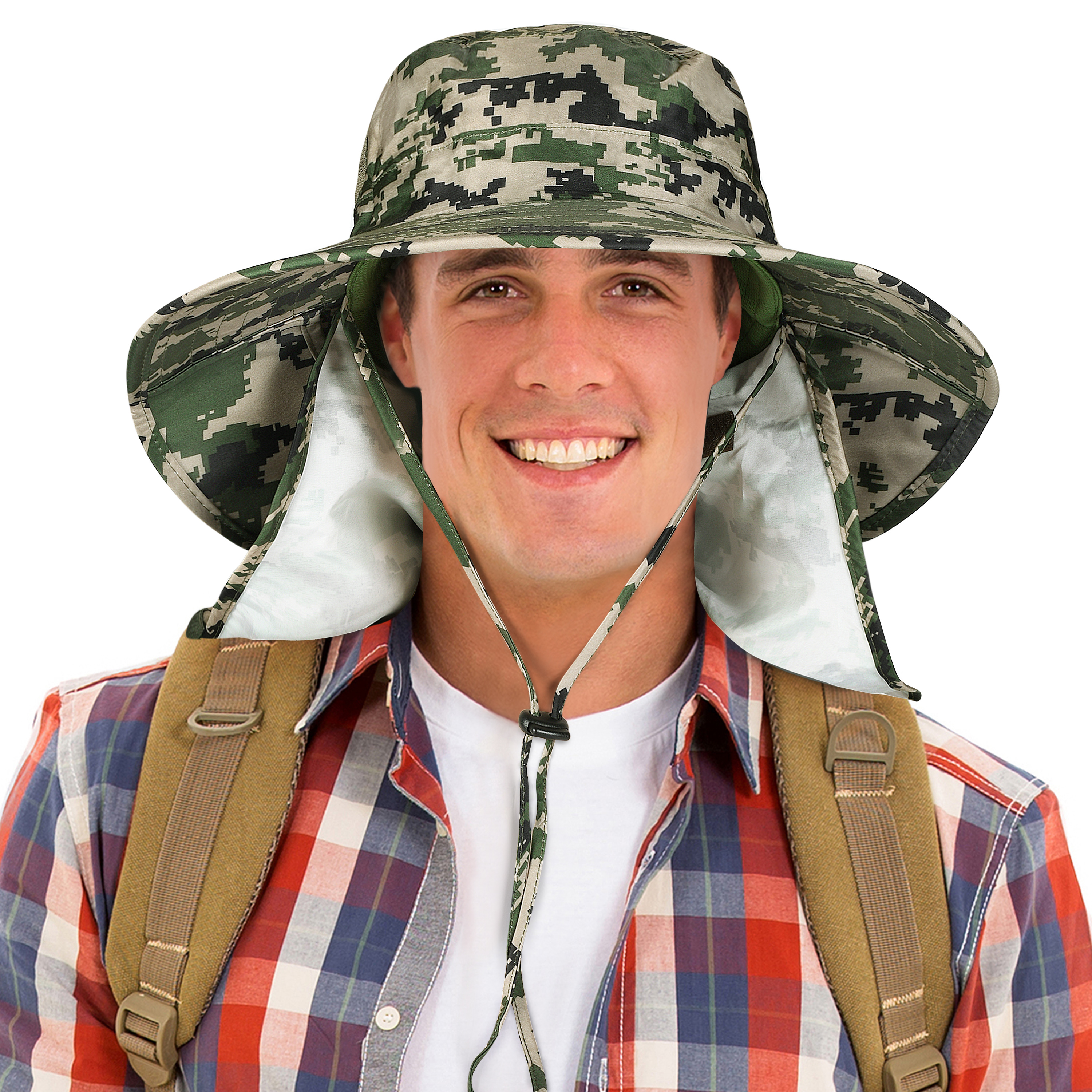 thumbnail video image 2 of Men's Sun Protection Hat with Neck Flap Cover,Wide Brim Outdoor Fishing Hiking Camping Hunting Boating Safari Gardening, 2 of 7
