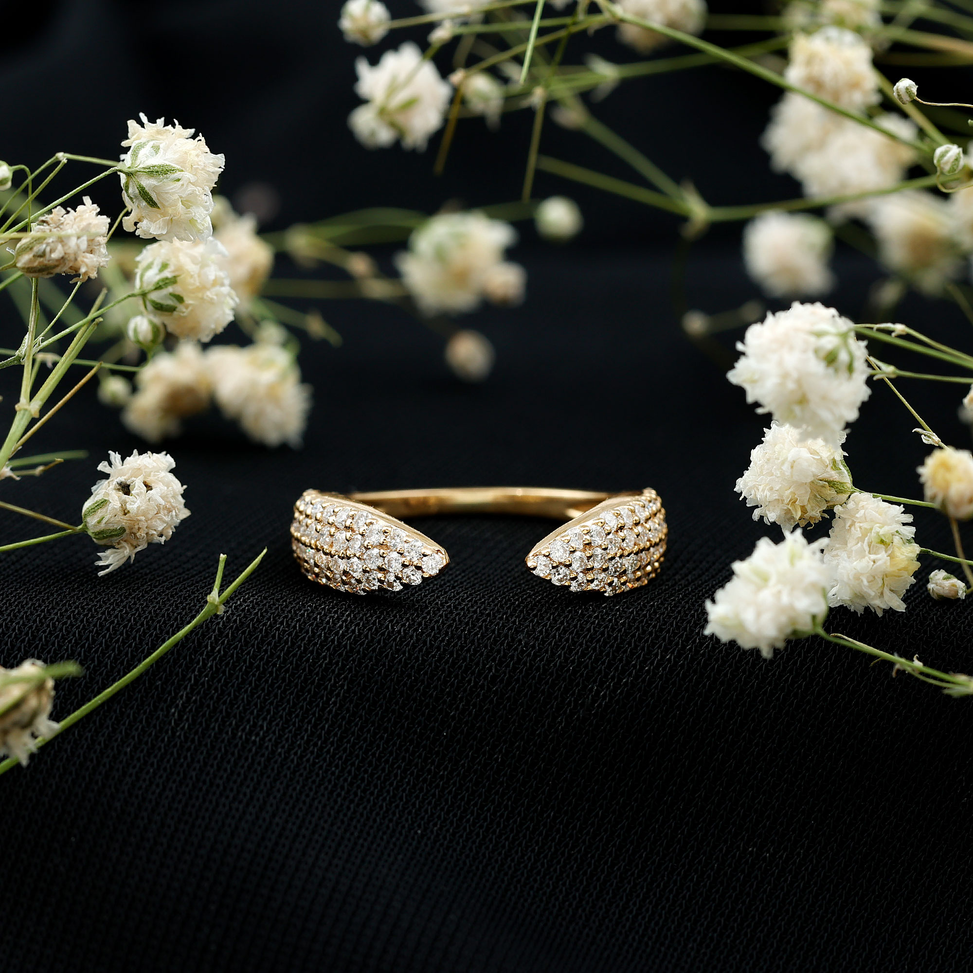 thumbnail video image 2 of Rosec Jewels Pave Diamond Cuff Ring for Women (Ef-Vs Quality Lab Created Diamond) - Ready to Gift for Anniversary, 10K Yellow Gold, US 12.50, 2 of 9