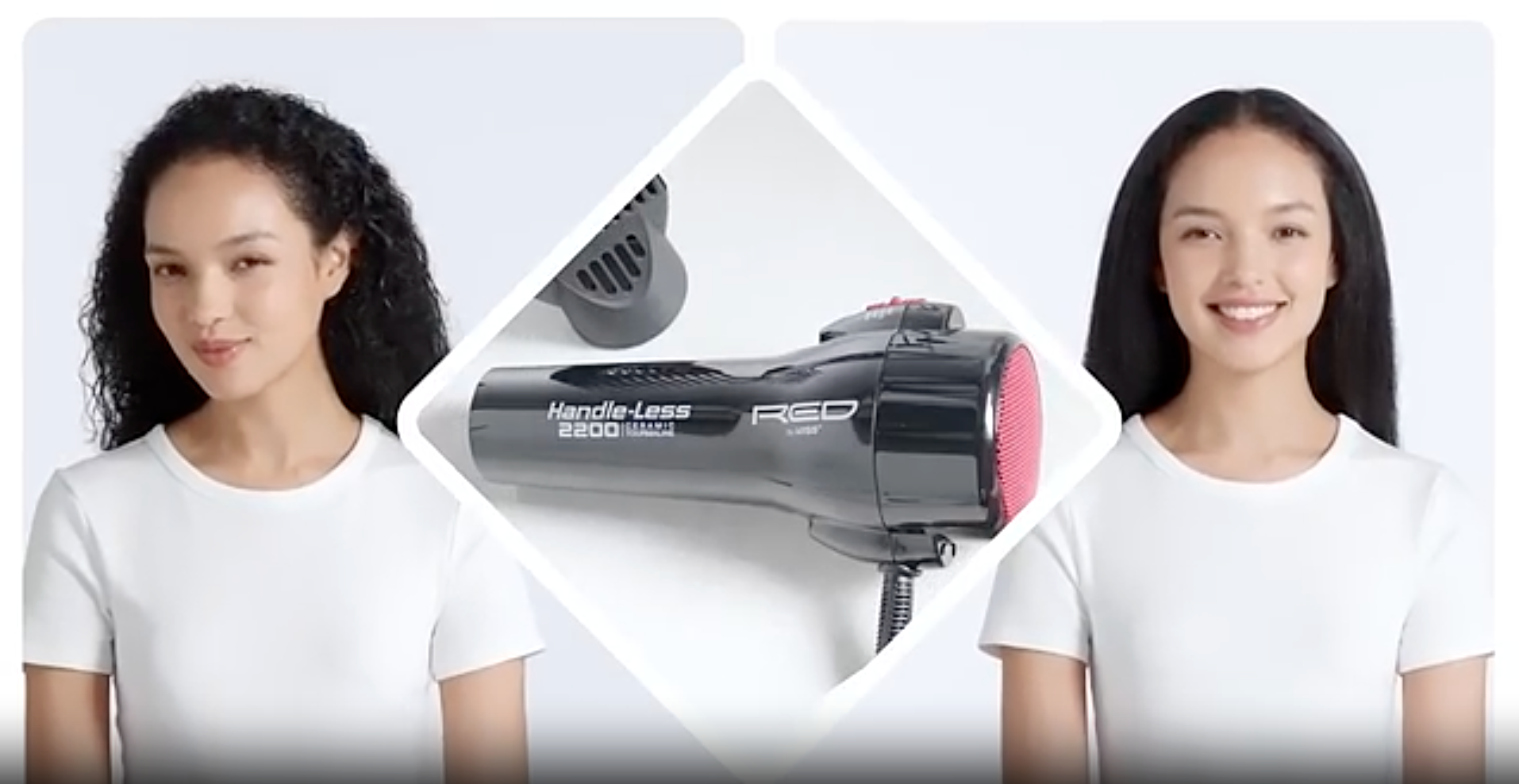 thumbnail video image 2 of Red by Kiss Handle-Less 2200W Ceramic Tourmaline Hair Dryer, 3 Heat Settings, Pro Blow Dryer with Comb Attachment, Ionic for Frizz-Free Shine, Detangler & Straightening for 4C, 2 of 8