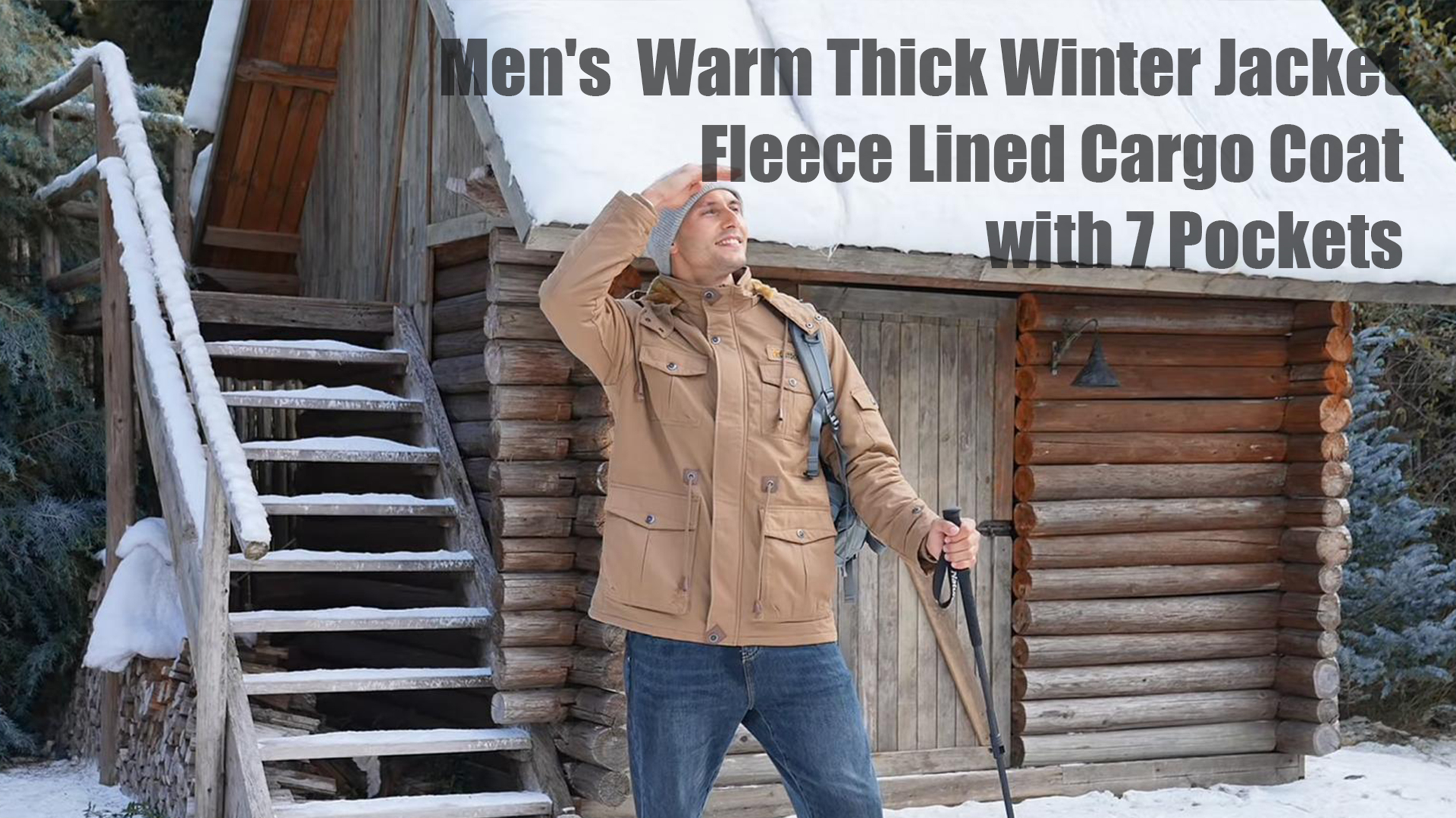 thumbnail video image 2 of TACVASEN Men's Winter Coat Military Jacket Fleece Lined Parka Cotton Cargo Outerwear Khaki L, 2 of 8