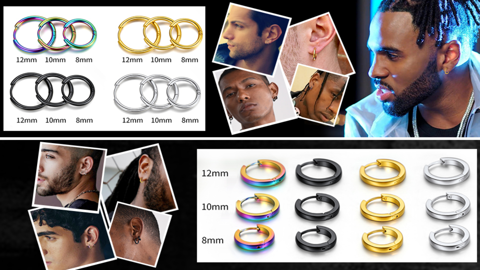 thumbnail video image 2 of ChainsHouse 3 Pairs Hoop Earrings for Men Women Small Huggie Hoops Earring Set Rainbow Color Cartilage Post Hypoallergenic Ear Piercing Jewelry Gift, 2 of 10