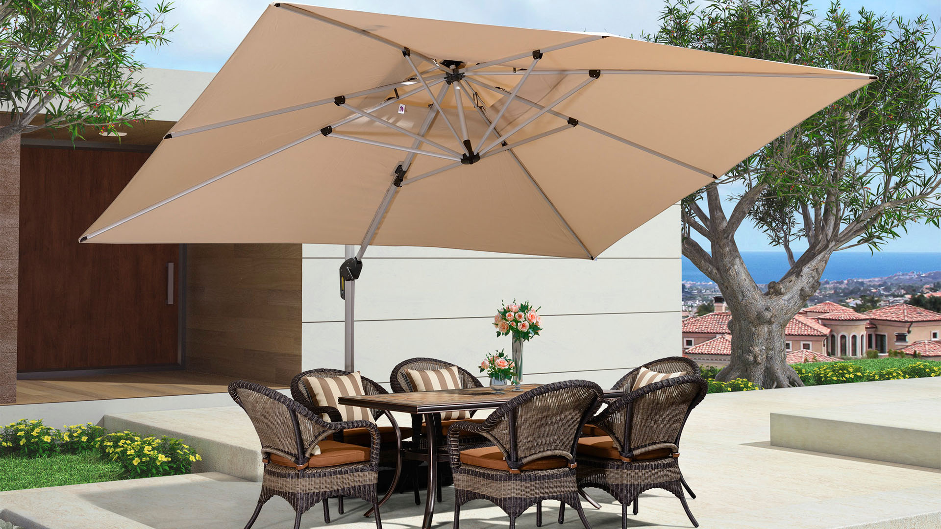 thumbnail video image 2 of Purple Leaf 9x12ft Outdoor Patio Umbrella - Offset Cantilever Design with 360° Rotation, Beige Rectangle Market Umbrella for Deck, Pool, and Garden, 2 of 15