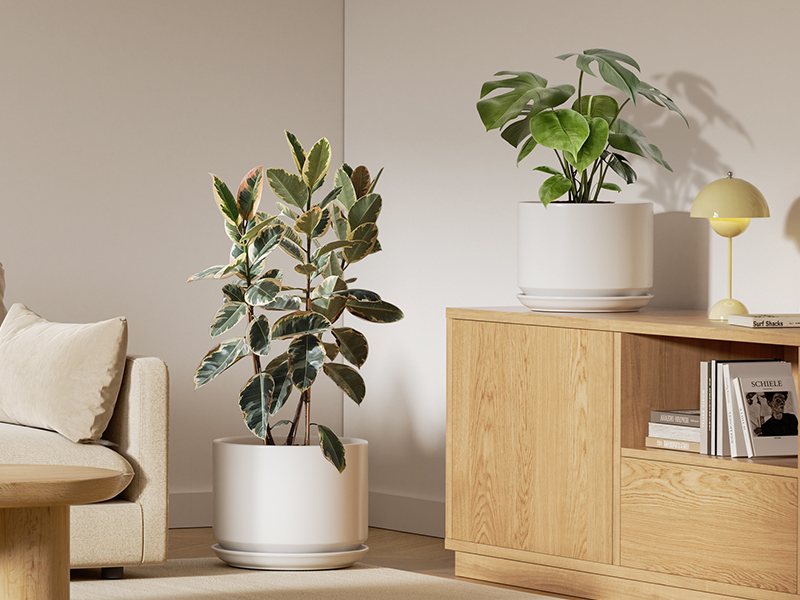 thumbnail video image 2 of BEMAY 12" Plant Pot with Drainage Hole and Saucer, Ceramic Planter for Patio Outdoor Decor, White Flower Pot, 2 of 9