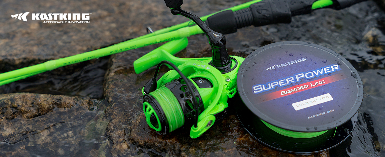 thumbnail video image 2 of KastKing 3000 Spinning Reel 5.6oz Oversized Stainless Steel Main Shaft-Green 7+1-Zephyr Green, 2 of 12