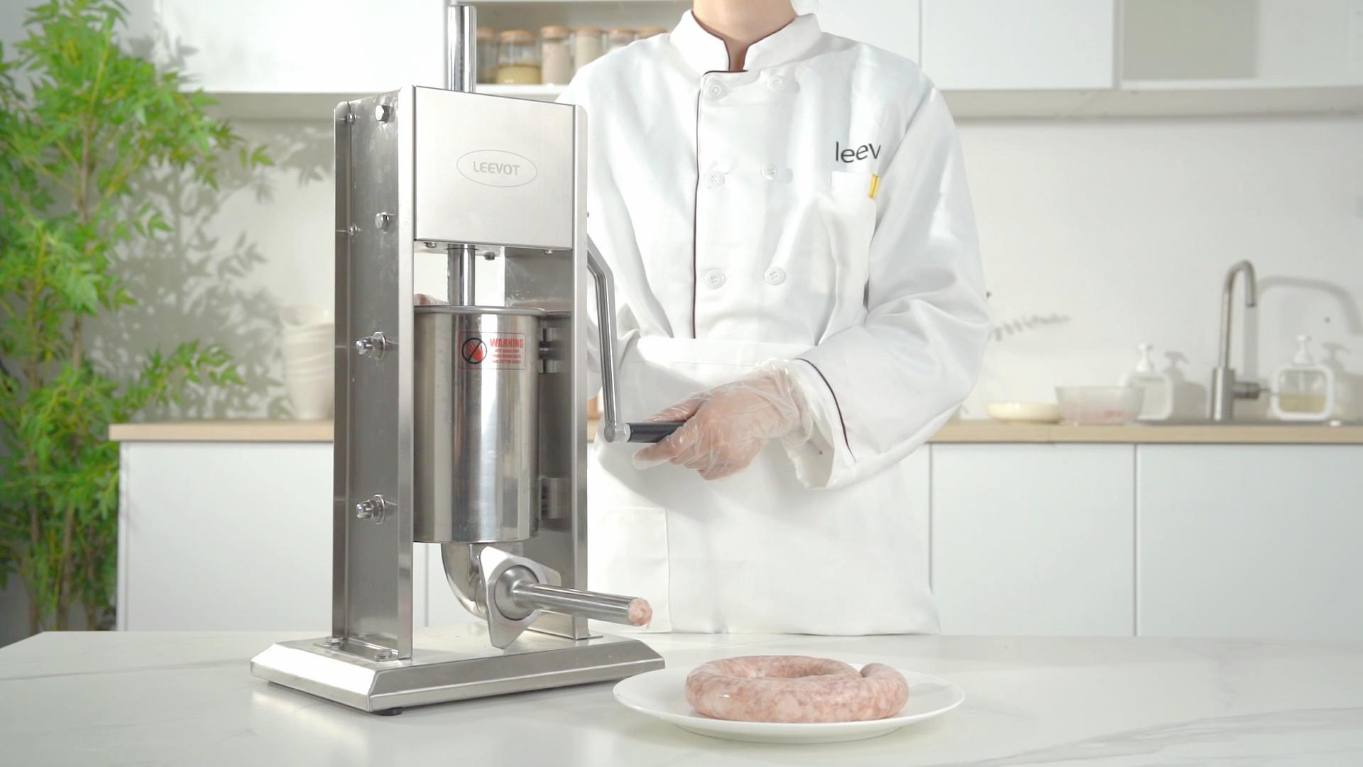 thumbnail video image 2 of Leevot sausage stuffer 11Lb/5L mannual commercial sausage stuffers 2 Speeds, 4 Filling Tubes sausage machine, 2 of 8