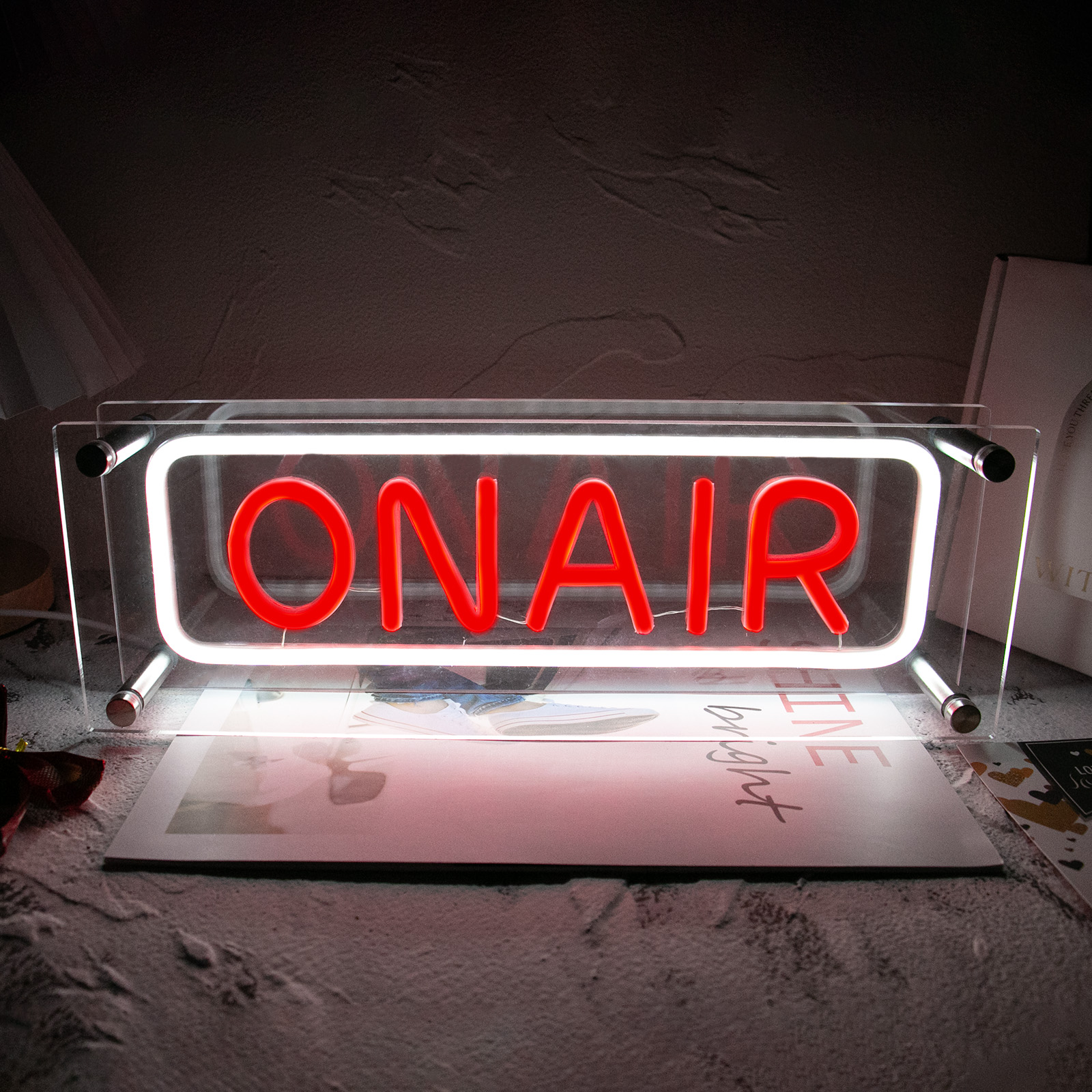thumbnail video image 2 of Y YUNHSOM Desktop On Air Neon Sign - LED Neon Light Sign for Table Decor, 13.8*4.7 Inches USD Power Podcast Decor, Neon Wall Sign, LED Neon Signs, Neon Signs for Art Wall Decoration, 2 of 8