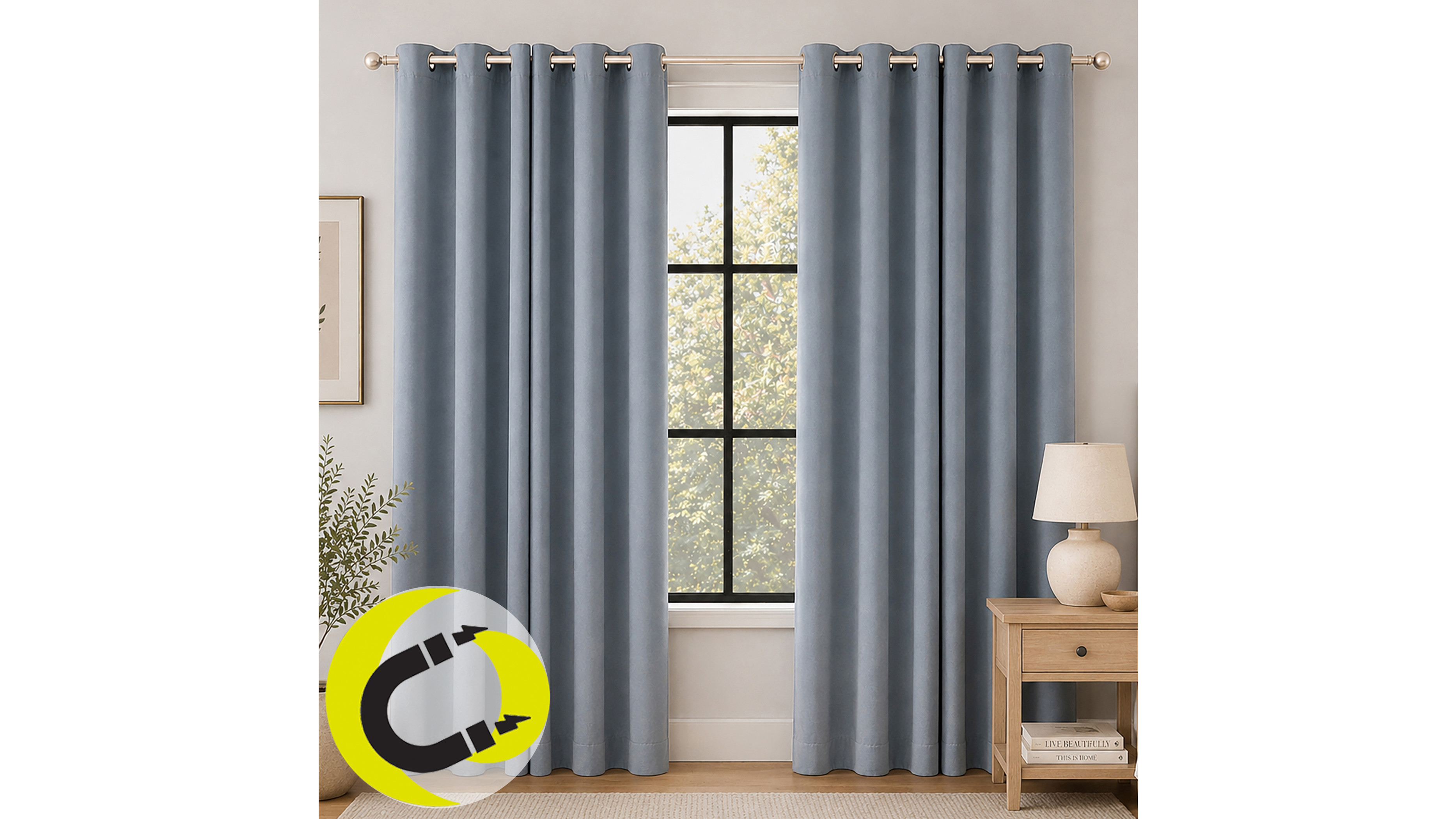 thumbnail video image 2 of Sun Zero Graham 2-pack Dual-Sided Magnetic Closure 100% Blackout Grommet Curtain Panel Pair, 40"W x 95"L, Black, 2 of 11