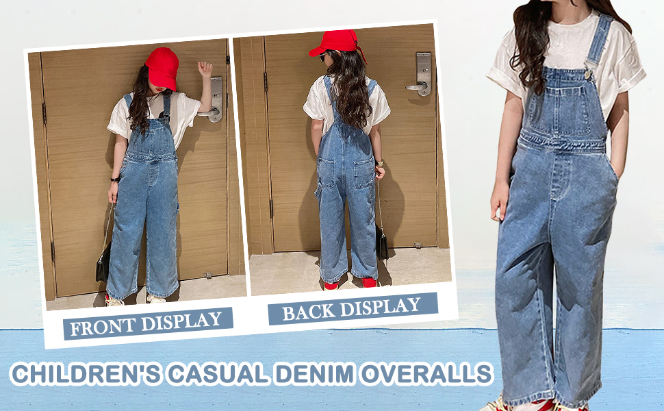 thumbnail video image 2 of JLMSPLWG Girls Denim Jumpsuits Distressed Bib Denim Overalls for Kids Blue Long Rompers Teens Stretchy Retro Trendy Jeans Tween Loose Fit Clothes, 2 of 10