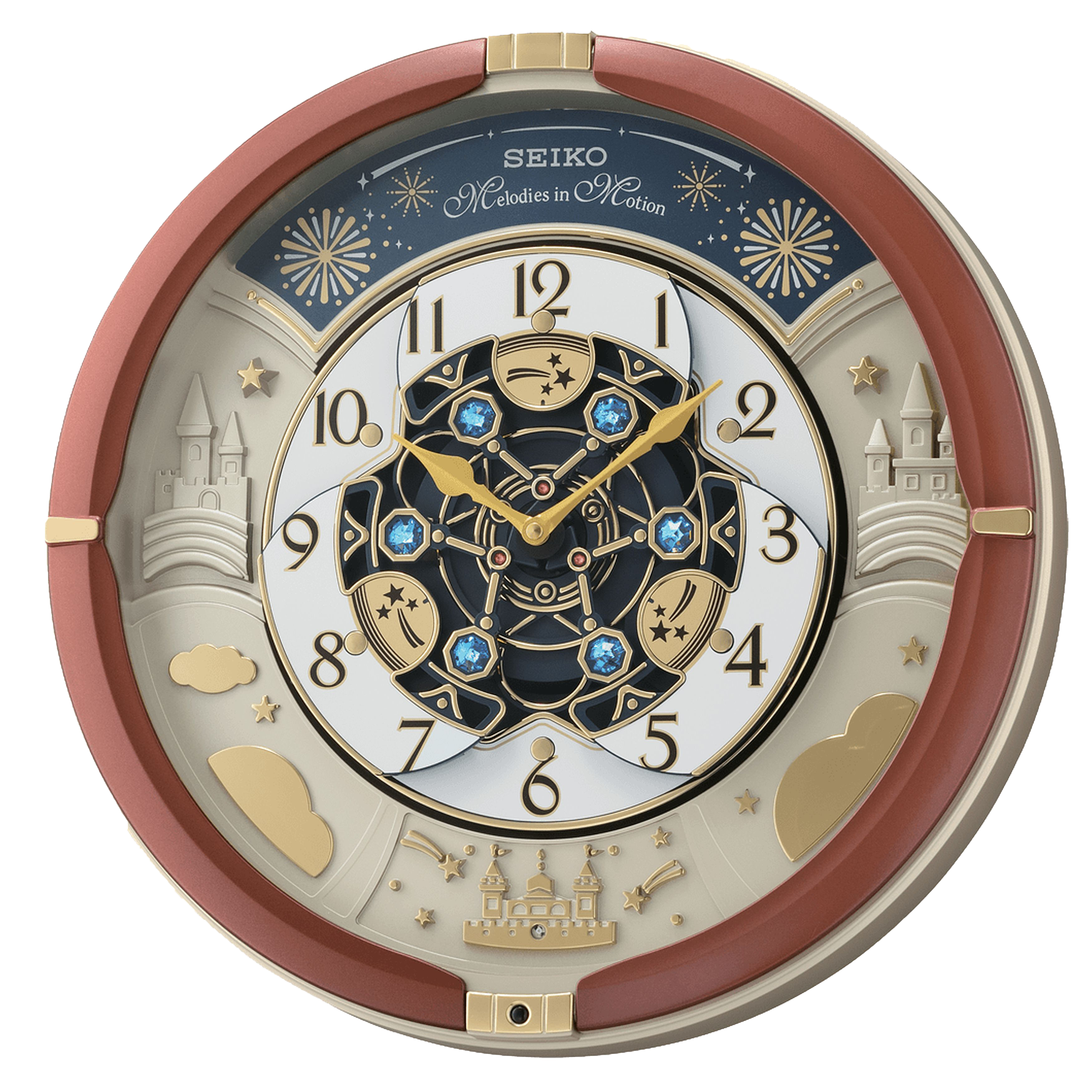 thumbnail video image 2 of Seiko Castle Night Melodies in Motion, Quartz, Multi-Color Musical Clock, Analog, QXM378BRH, 2 of 11