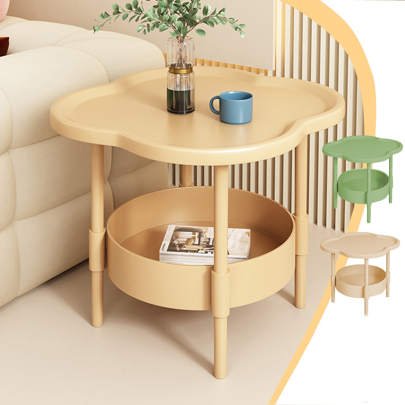 thumbnail video image 2 of Deeceymbur Night Stand with Bookshelf for Kids Room Bedside Table 2-Tier Round Open Shelf Rack for Bedroom Living Room Office Bathroom Beige, 2 of 10