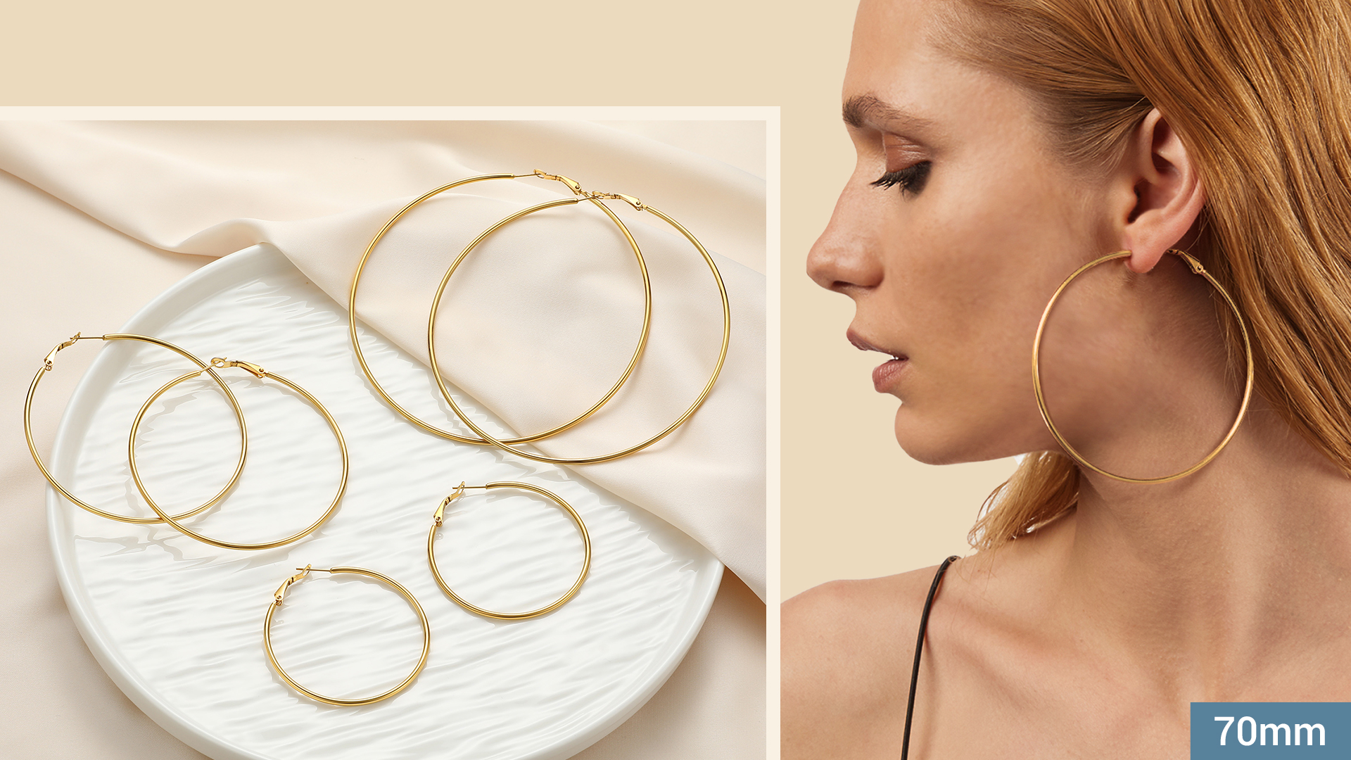 thumbnail video image 2 of PROSTEEL Large Hoop Earring for Women 14K Yellow Gold Plated Earrings Hypoallergenic Stainless Steel Christmas Birthday Valentine Day Jewelry Gifts for Mom daughter Adults Age 50mm, 2 of 8