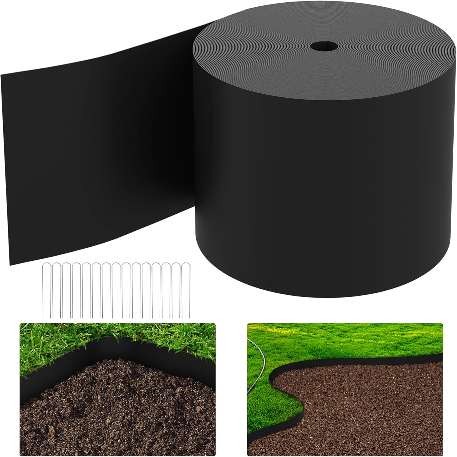 thumbnail video image 2 of 50 FT Grass Barrier Landscape Edging Coil - 5 inch Depth Flexible Garden Bed Weed Barrier for Lawn Driveway Path Sidewalk with Ground Spikes, 2 of 8