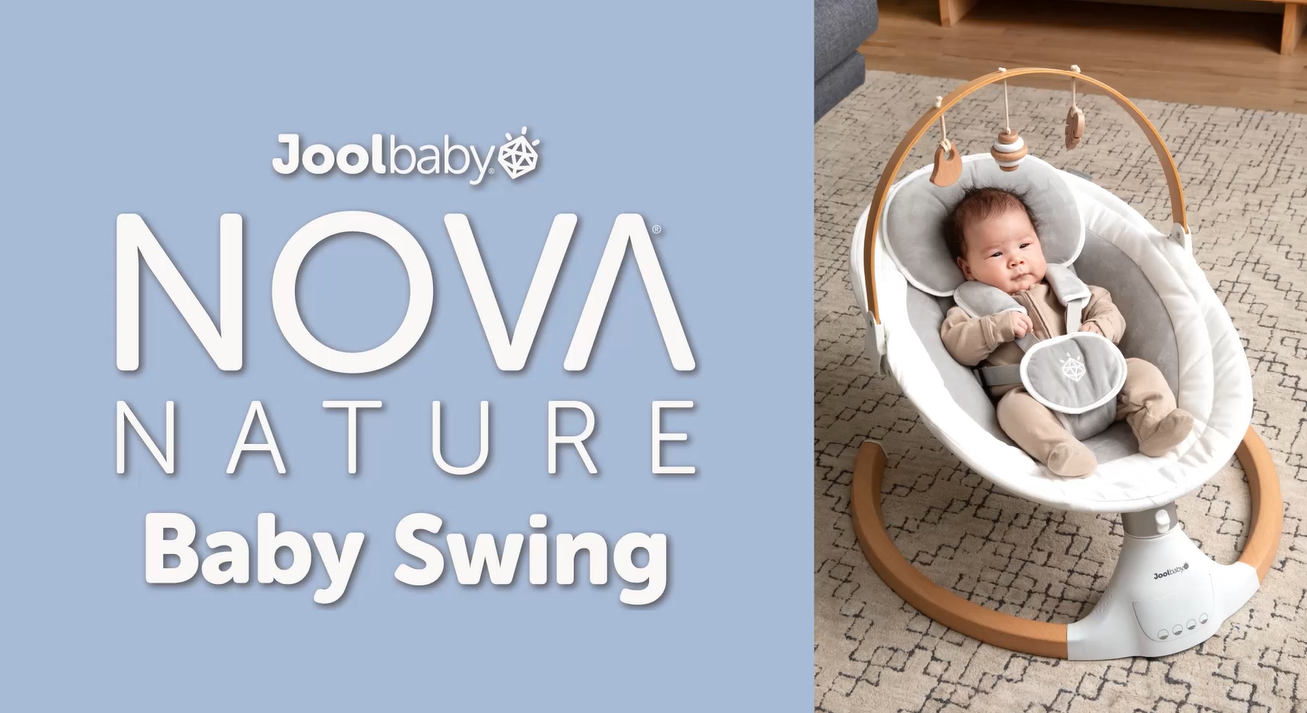 thumbnail video image 2 of Jool Baby Nova Nature Swing for Newborns with Wood Accents - Bluetooth & Remote Control (Updated Model, Slate), 2 of 9