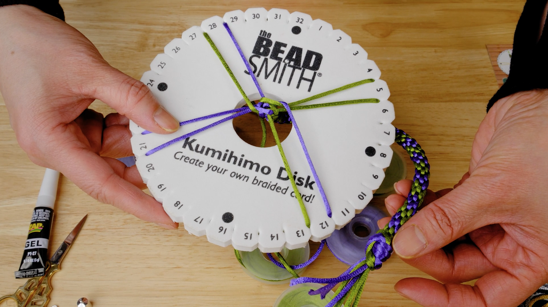 thumbnail video image 2 of The Beadsmith Kumihimo Starter Kit, Square Plate with Bobbins Findings and Rattail Mix, 2 of 2