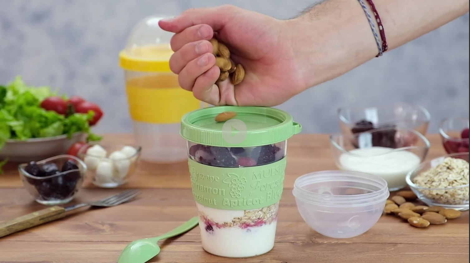 thumbnail video image 2 of CRYSTALIA Yogurt Parfait Cups with Lids, Breakfast On the Go Plastic Bowls with Topping Cereal Oatmeal or Fruit Container, Snack Cup and Spoon for Lunch Box, Portable & Reusable, 2PCs, 2 of 7