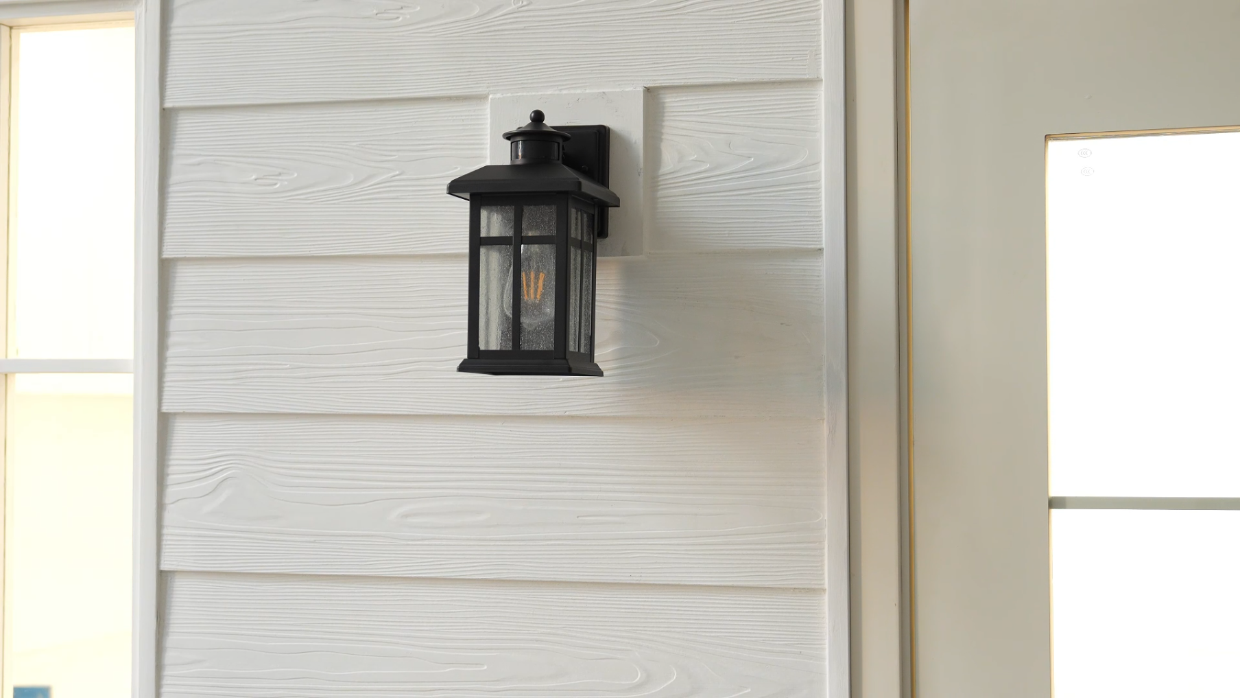 thumbnail video image 2 of C Cattleya 2-Pack Motion Sensor Dusk to Dawn Outdoor Wall Lantern Sconce with Clear Seeded Glass, 2 of 8