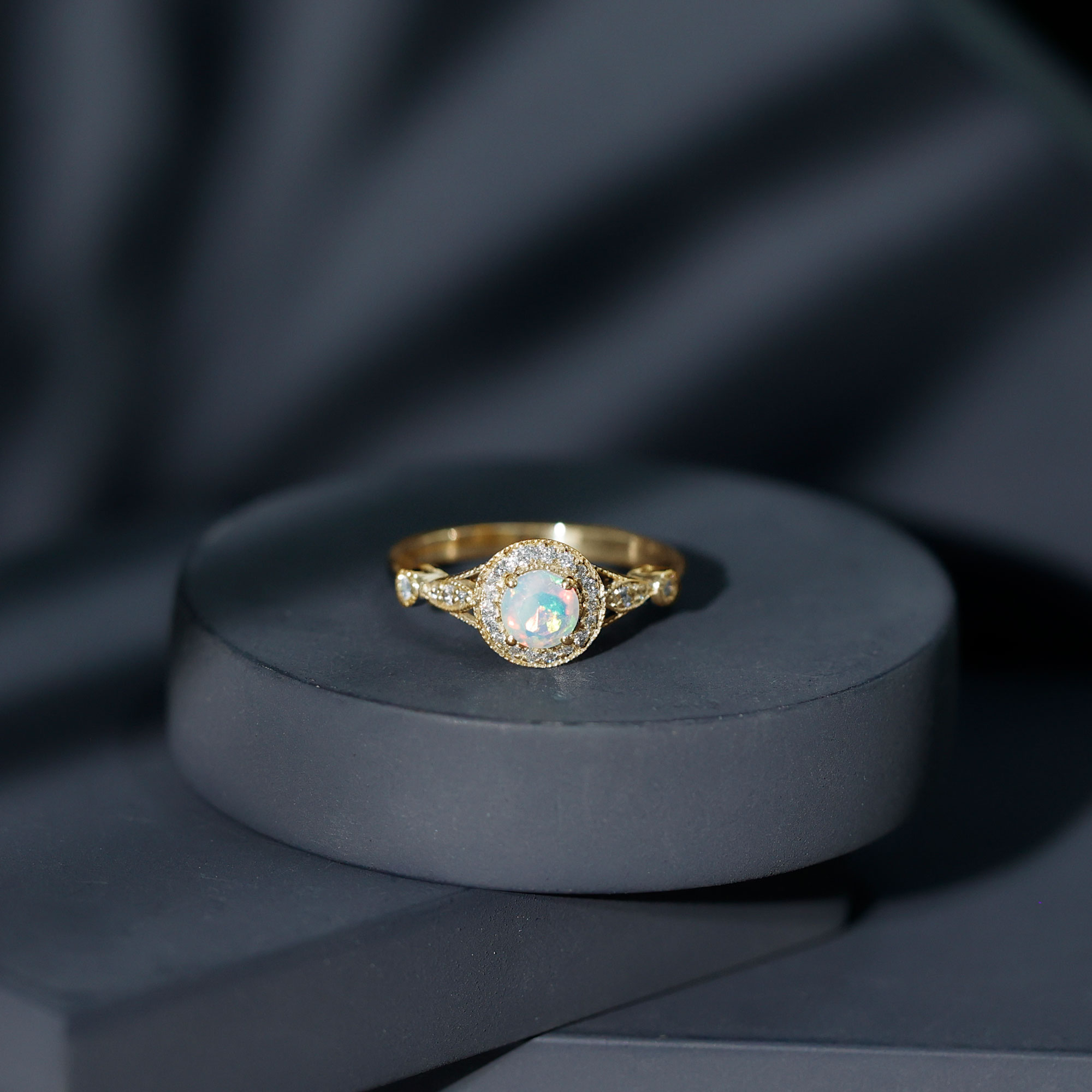 thumbnail video image 2 of Rosec Jewels Womens Round Shape Ethiopian Opal Ring with Diamond Accent, 14K White Gold, US 3.50, 2 of 9