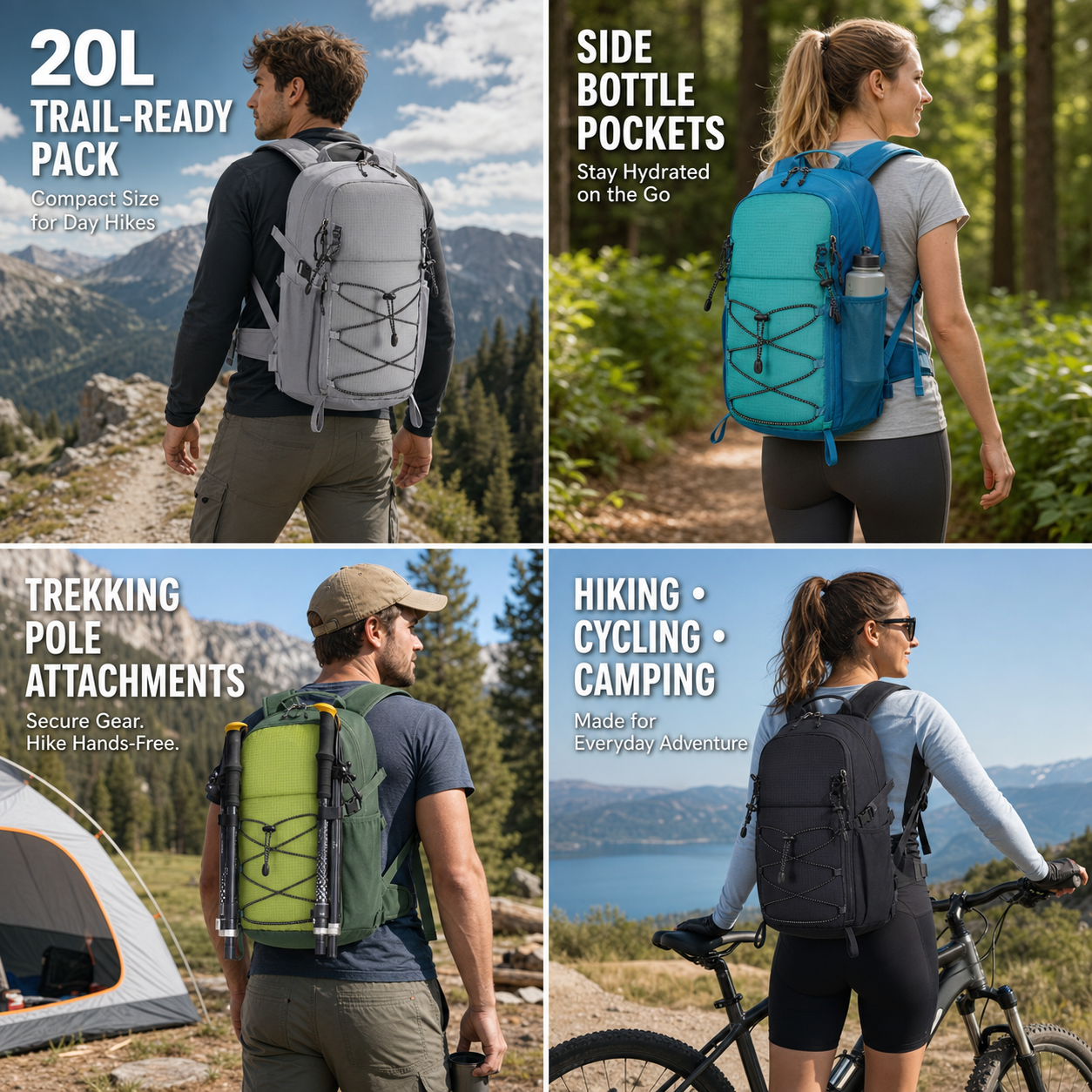 thumbnail video image 2 of Small Hiking Backpack 20L - Lightweight Water-Resistant Hiking Daypack with Hydration System Compatible,Smart Camping Travel Backpack for Men Women,Outdoor Rucksack for Climbing Cycling(Cyan-20L), 2 of 11