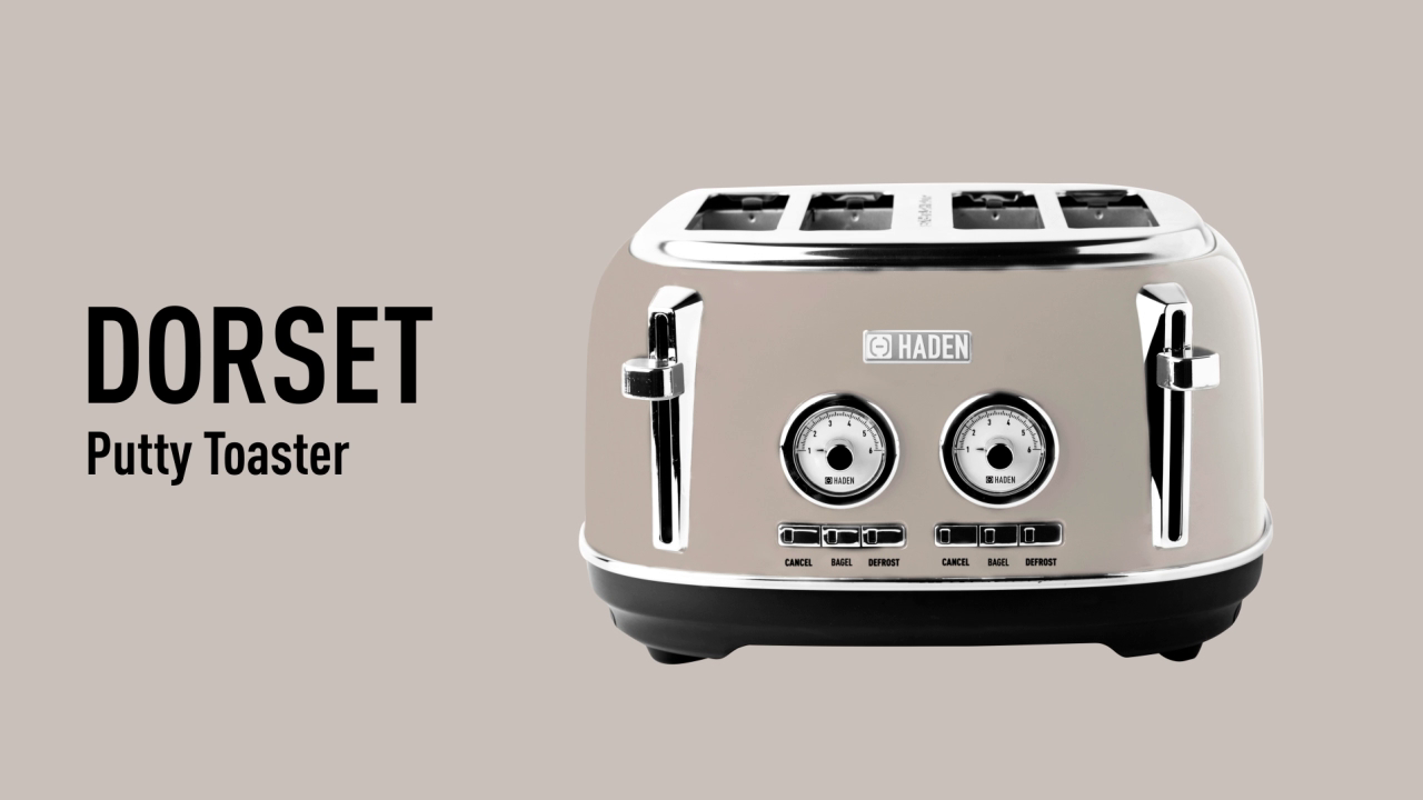 thumbnail video image 2 of Haden Dorset 12 Cup Coffee Maker & 4 Slice Wide Toaster, Putty & Chrome, 2 of 11