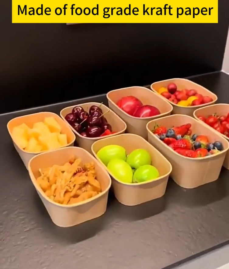 thumbnail video image 2 of SITIEDAN 50-Count 25oz Kraft Paper Rectangular Disposable Paper Bowls, Disposable Food Containers with Lids and Forks, Bowls with Lids for Salad, 2 of 9