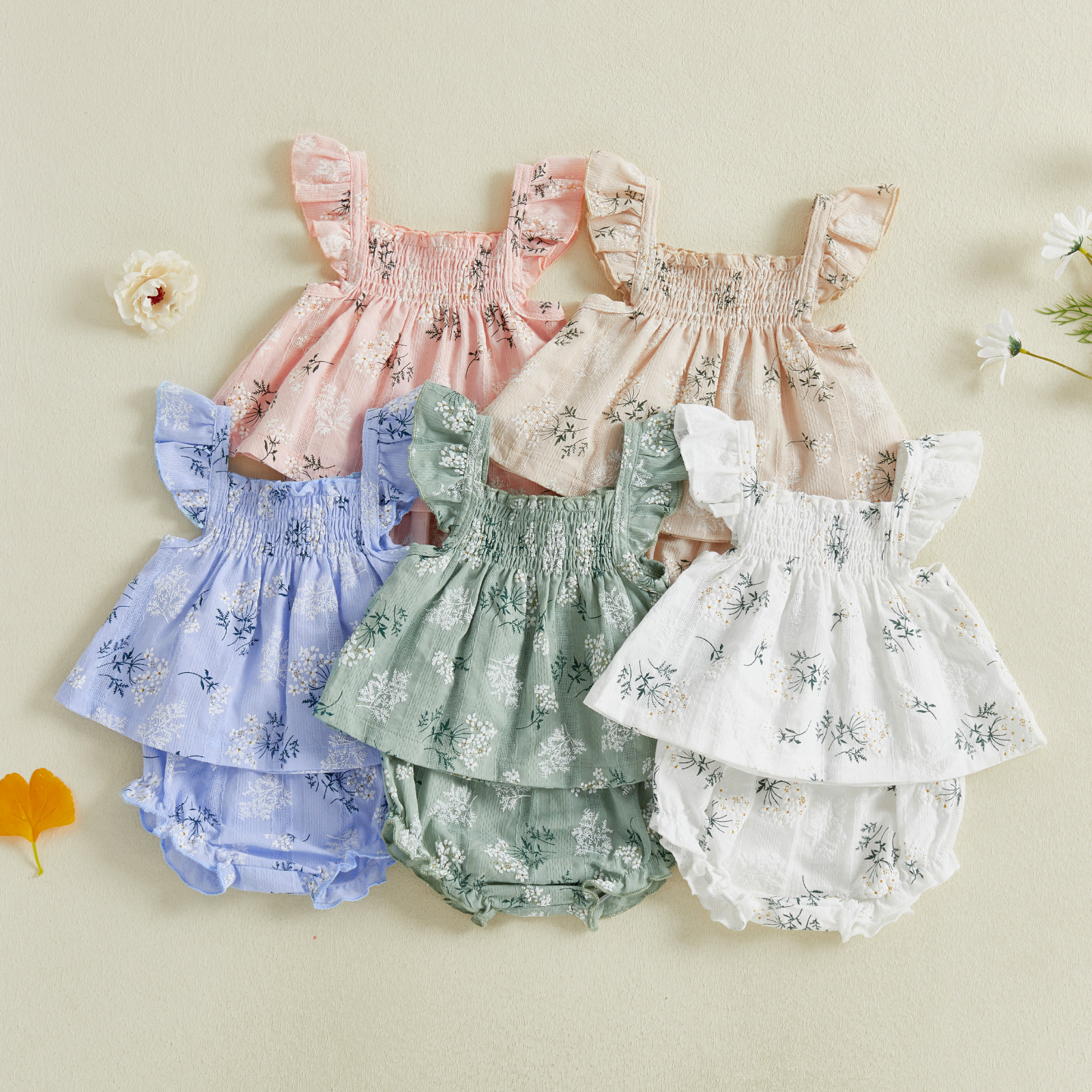 thumbnail video image 2 of AceBaby Baby Girl Floral 2Pcs Outfits Toddler Summer Shorts Set for 3-24M,95% Cotton, 2 of 10