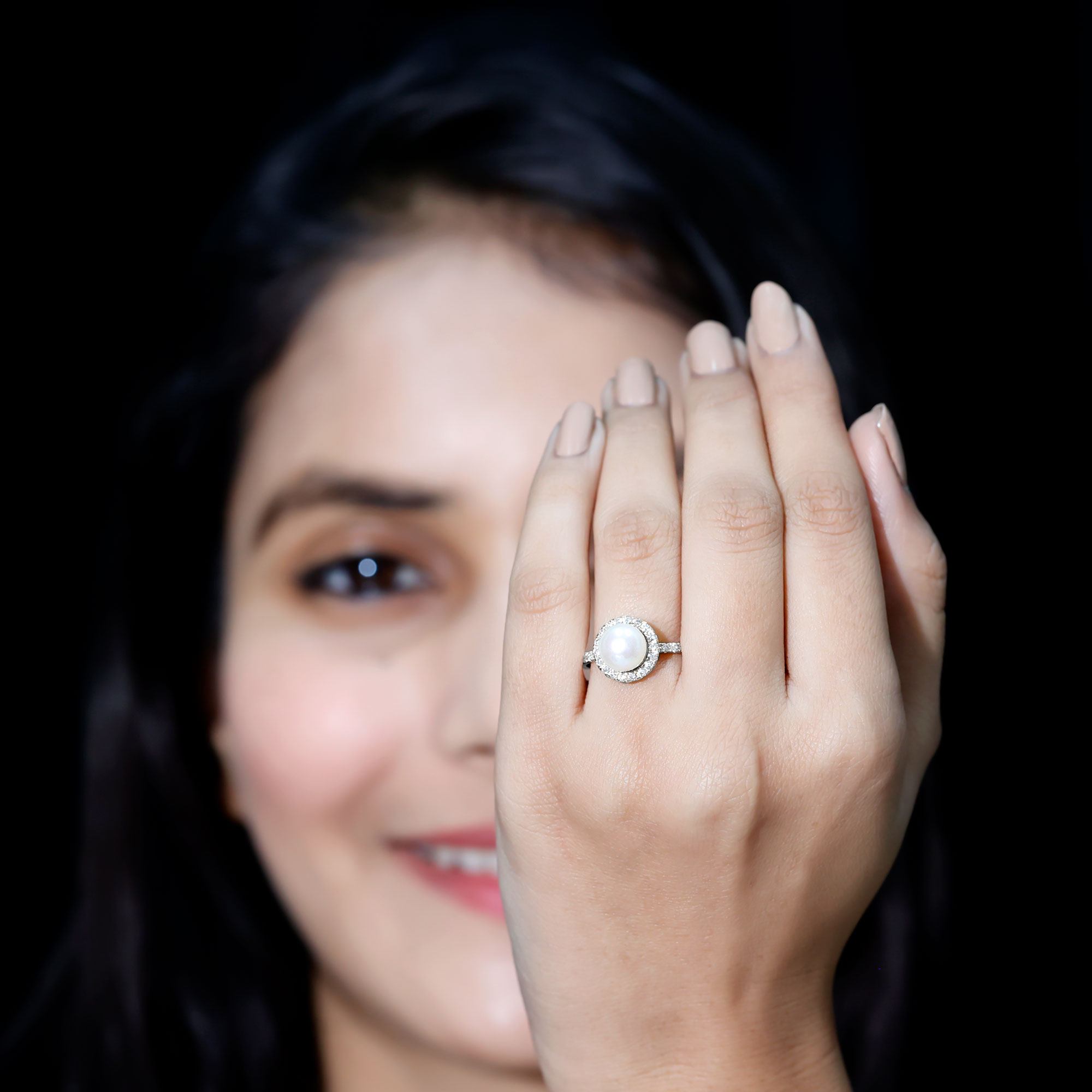 thumbnail video image 2 of Rosec Jewels Natural Freshwater Pearl Engagement Ring with Halo - 8 mm - Pearl Diamond Ring - 7 Carat - AAA Quality, 14K Yellow Gold, US 8.50, 2 of 9