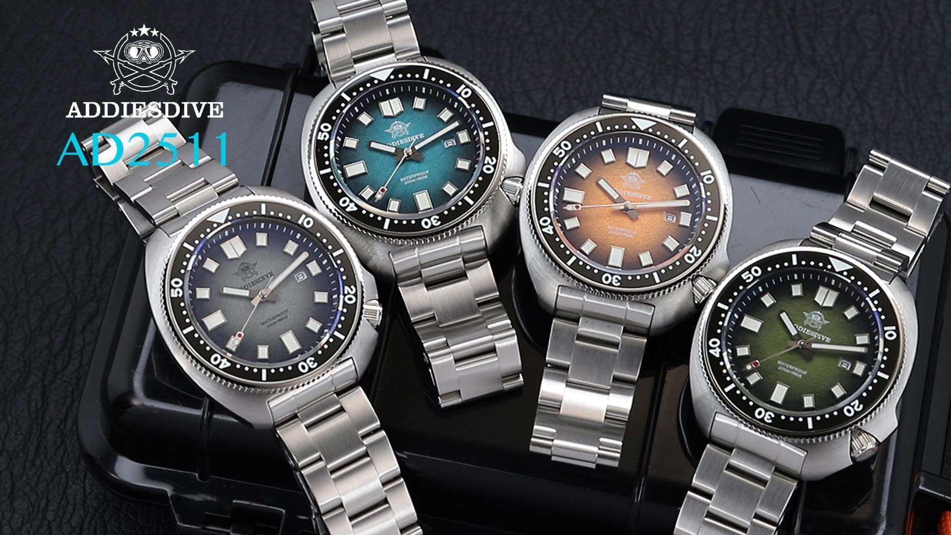 thumbnail video image 2 of ADDIESDIVE Men's Luxury Dive Watch, 200M Waterproof Sapphire Crystal Ceramic Bezel Watch, Japanese Quartz Movement, Blue Luminous, Stainless Steel, 2 of 10