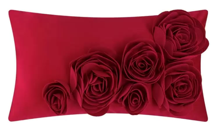 thumbnail video image 2 of JWH 3D Red Rose Flower Throw Pillow Cover in Rectangle for Valentine Gift and Room Decoration 12 x 20 inch Red, 2 of 8