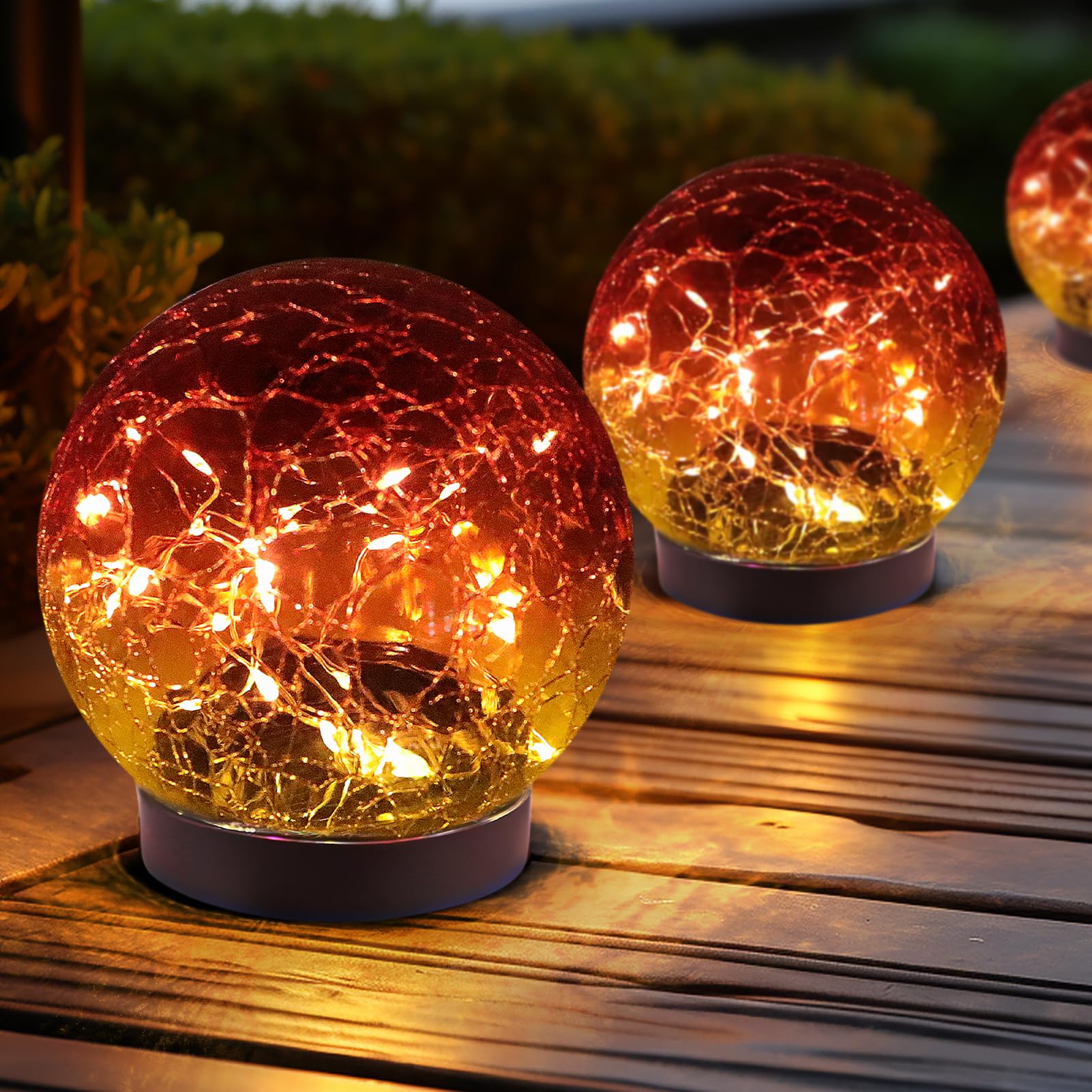 thumbnail video image 2 of Lysliv Solar Globe Lights Outdoor Waterproof-Solar Balls-Solar Garden Lights-Solar Orbs for Outside Red 4 Globes Cracked Glass Ball for Lawn Patio Yard Backyard Decorations, 2 of 8