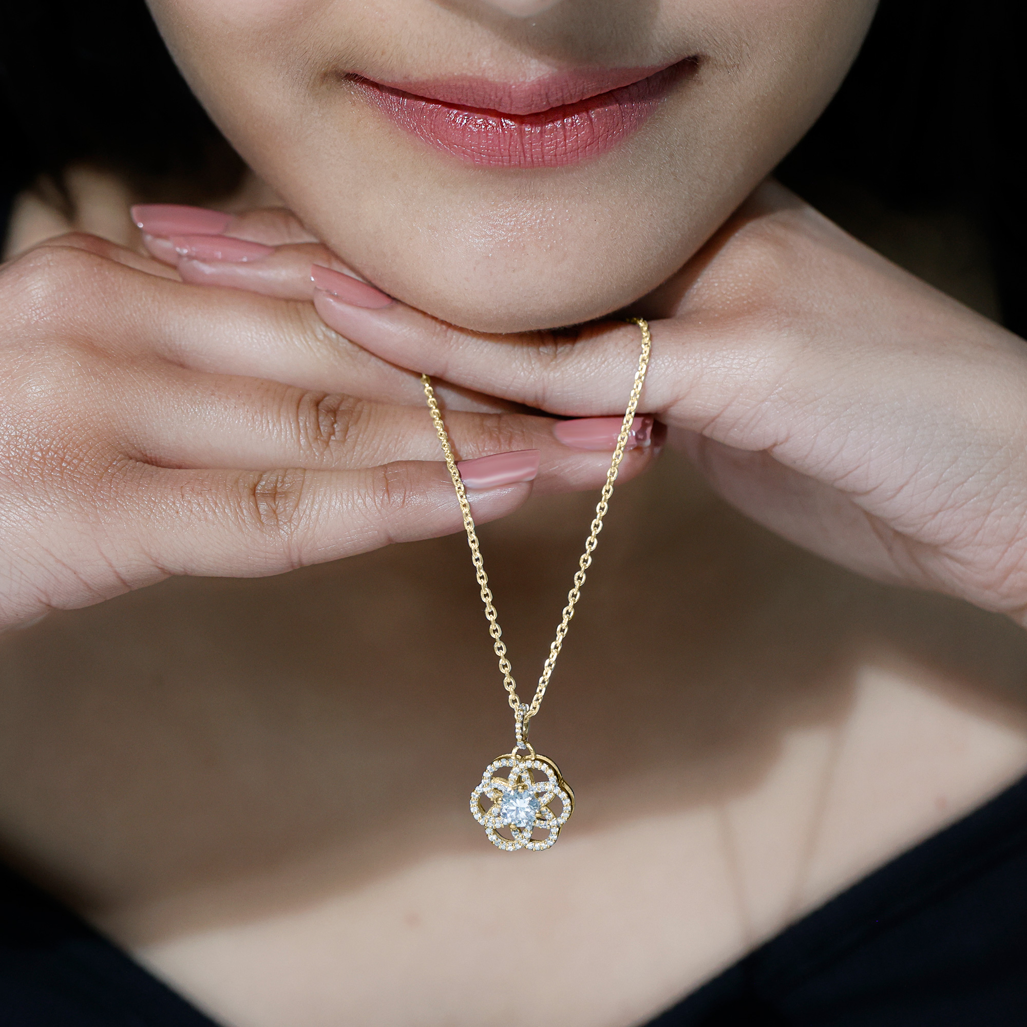 thumbnail video image 2 of Rosec Jewels Lab Created Diamond Flower Pendant Necklace with Chain (EF-VS Quality), with Jewelry Box, 10K White Gold, 2 of 8