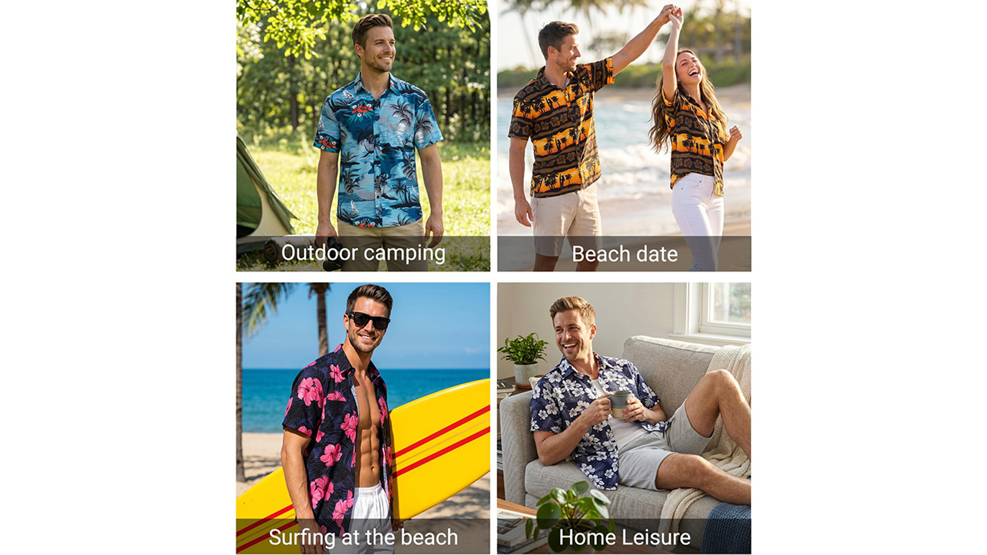thumbnail video image 2 of Hawaiian Shirts for Men Short Sleeve Aloha Button Up Shirt Summer Beach Yellow Floal Palm Tee, 2 of 8