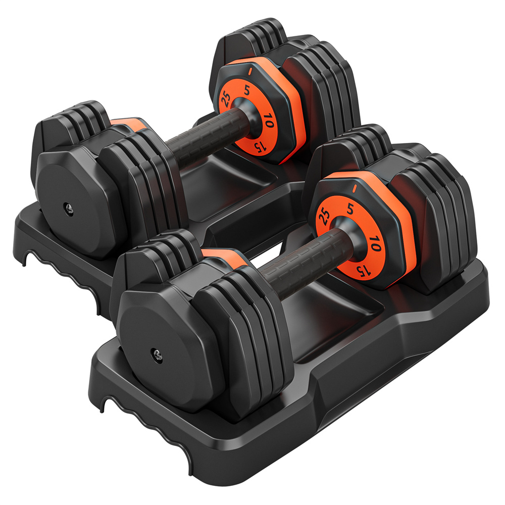 thumbnail video image 2 of Adjustable Dumbbell , 5 in 1 Free Dumbbell for Men and Women, Black Dumbbell for Home Gym, Full Body Workout Fitness, Fast Adjust by Turning Handle 25LB, 2 of 8