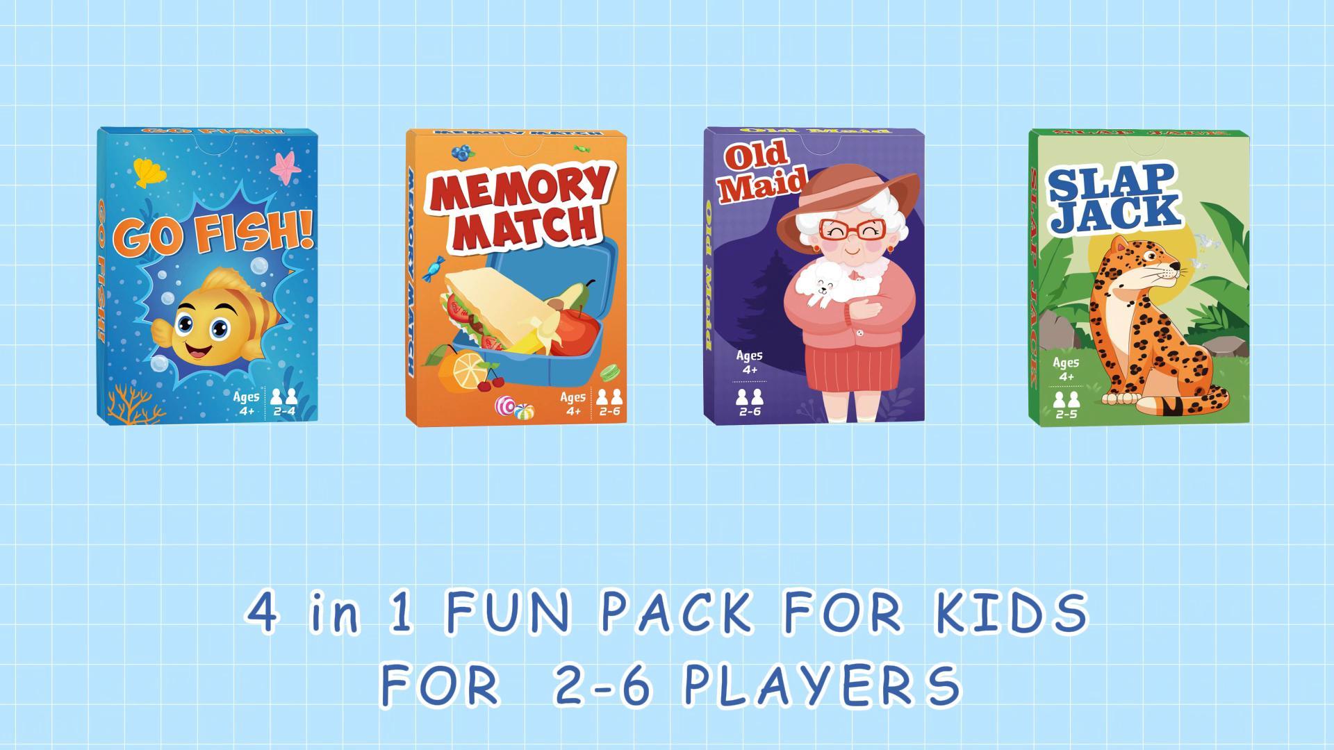 thumbnail video image 2 of Neasyth Kids Card Games, 4 in 1 Kids Playing Cards Set - Go Fish, Old Maid, Memory Match, Slap Jack, Gift for Children, 2 of 9