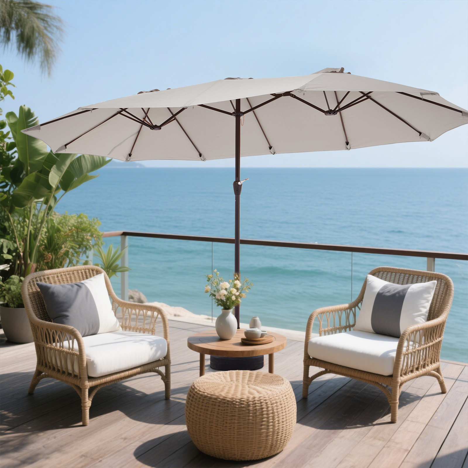 thumbnail video image 2 of Vccoem 15 ft Triple-size Patio Umbrella,Market Extra-Large Double Sided Umbrella - Twin-size Patio Parasol w/Easy Crank & 12 Strong Ribs & Ventilation Openings,Navy Blue, 2 of 8