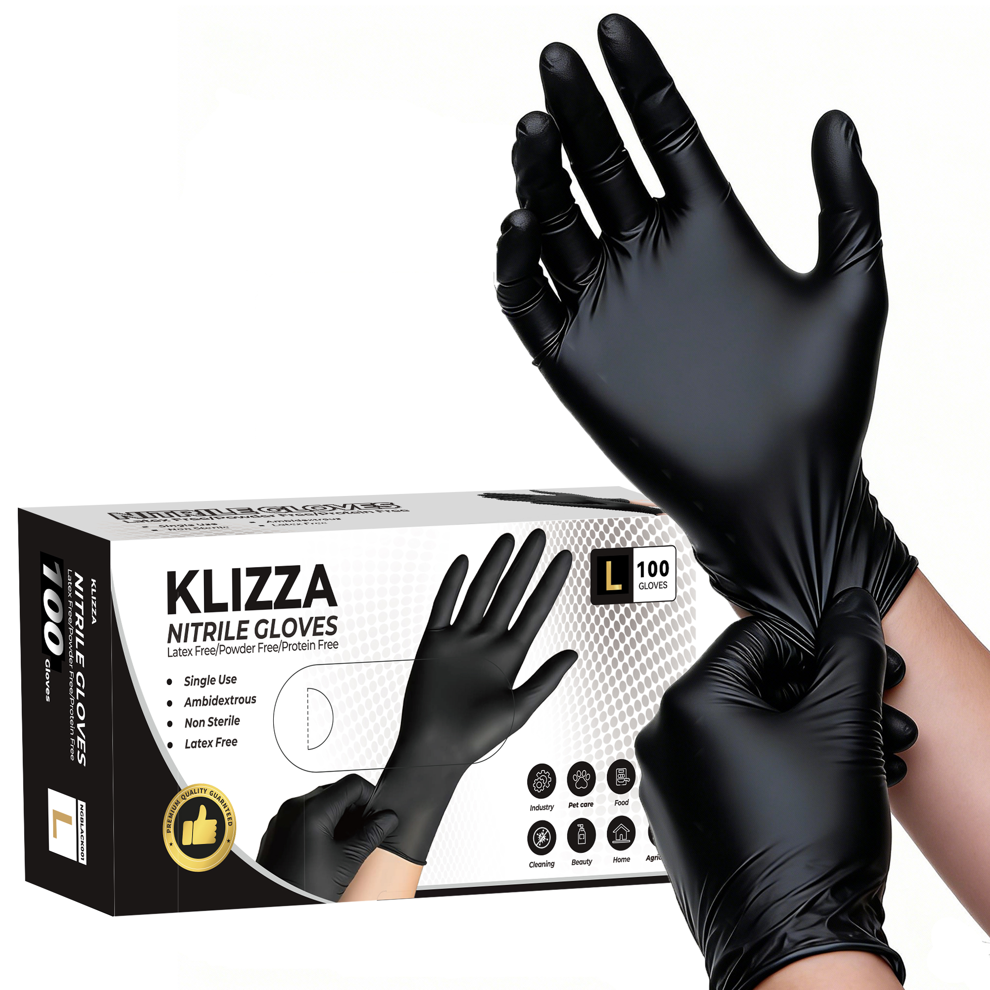thumbnail video image 2 of Black Nitrile Gloves Disposable 1000 Pcs, 5Mil Latex-Free and Powder-Free, Food Grade Safe for Food Processing, Kitchen, Cooking, Salons, Healthcare, Household Cleaning (M Size), 2 of 10