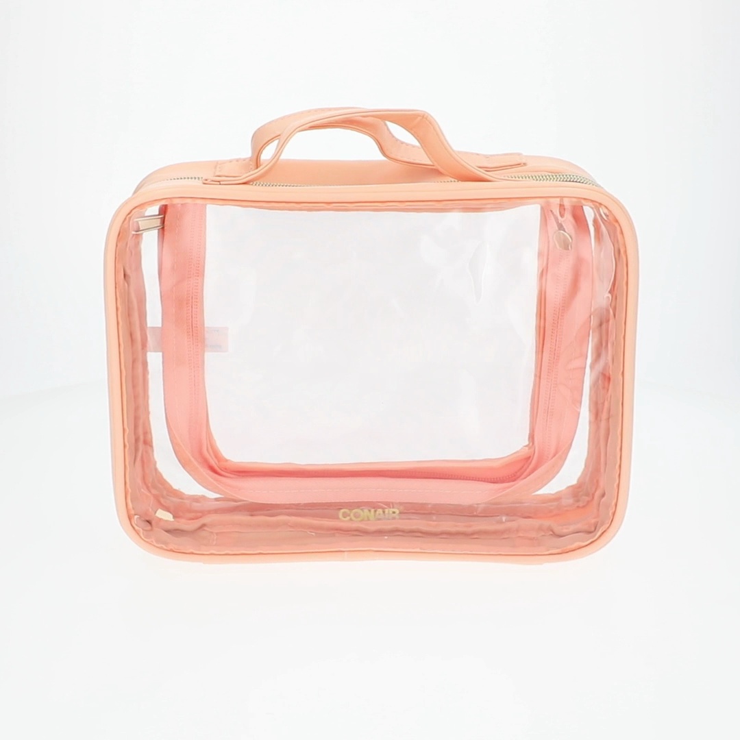 conair travel rose gold cvs toiletry bag toiletries Conair Clear Weekender Bag with Peach Trim, See-Through Travel Organizer  with Gold-Ton Hardware
