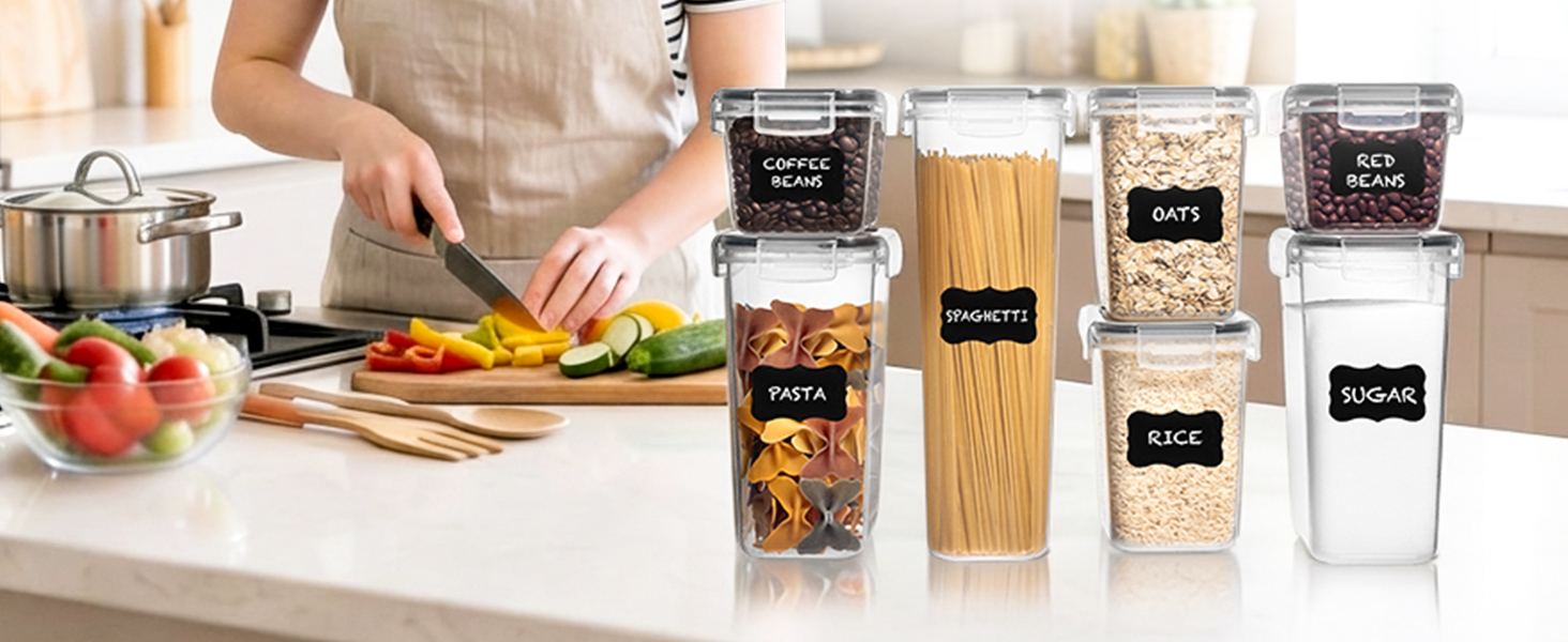thumbnail video image 2 of Shazo 7PC Food Storage Containers with Lids, Airtight Food Storage Containers Set for Pantry Organization, BPA Free Kitchen Canisters for Flour Sugar Pasta Cereal, Stackable Kitchen Storage Container, 2 of 9