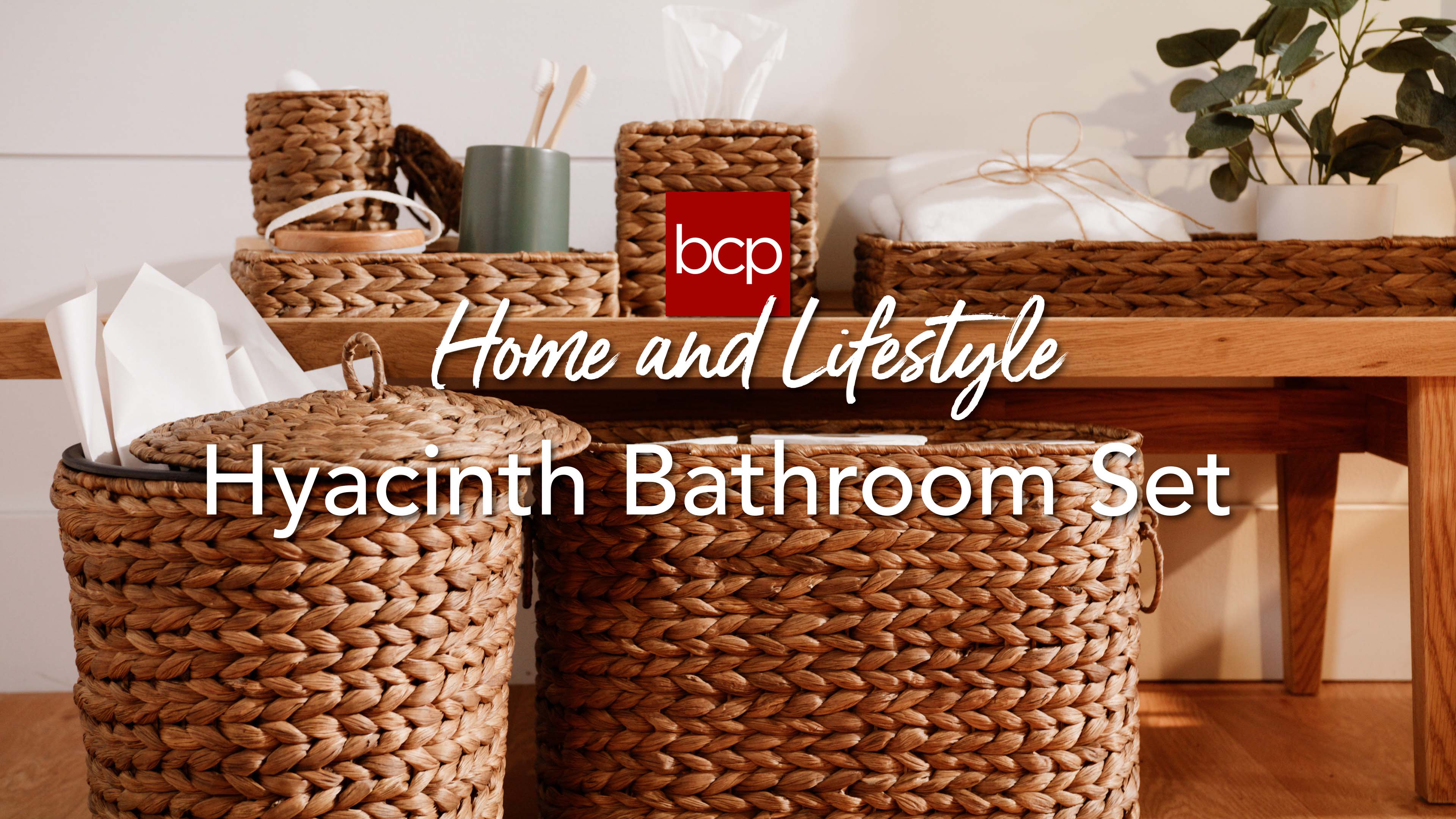 thumbnail video image 2 of Best Choice Products 6-Pc Water Hyacinth Bathroom Storage Set - Chestnut, 2 of 9