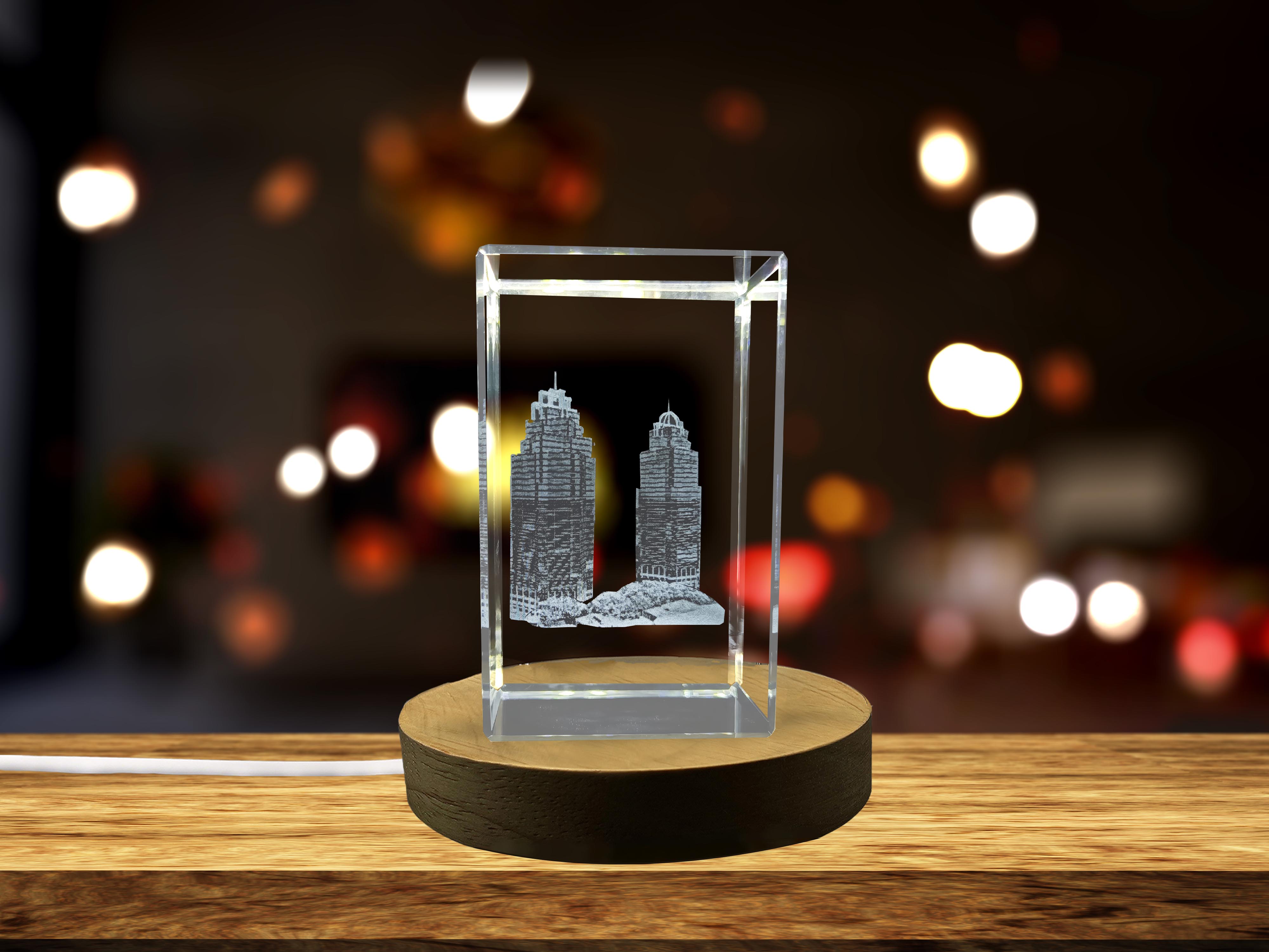 thumbnail video image 2 of King and Queen Buildings 3D Engraved Crystal Gift - Dallas Skyline Keepsake, 2 of 7