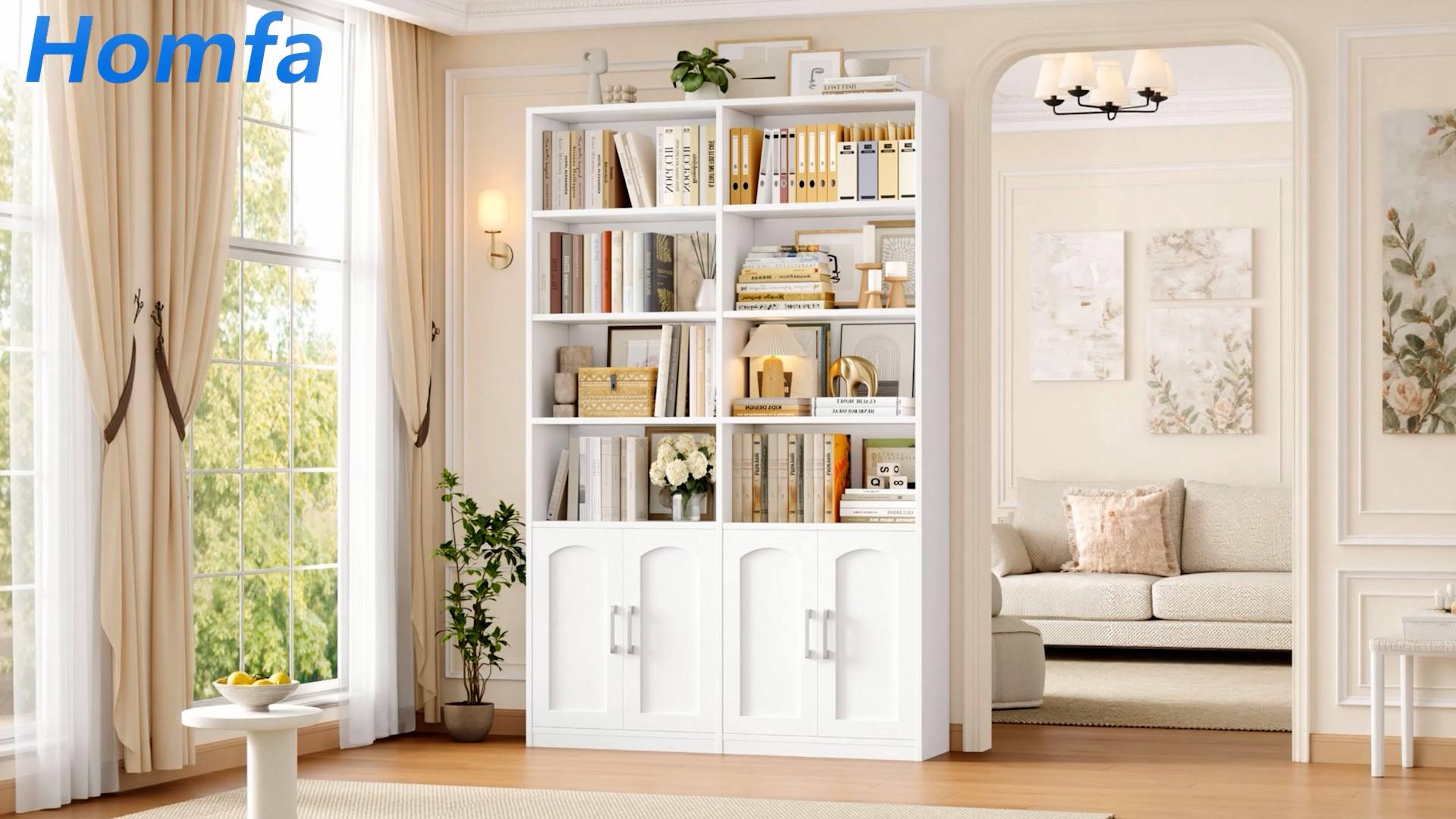 thumbnail video image 2 of Homfa 73″ Tall Bookcases with Doors, 8 Cubes 6-Tier Double Row Bookshelf, Bookcase for Living Room Home Office, Blue, 2 of 8