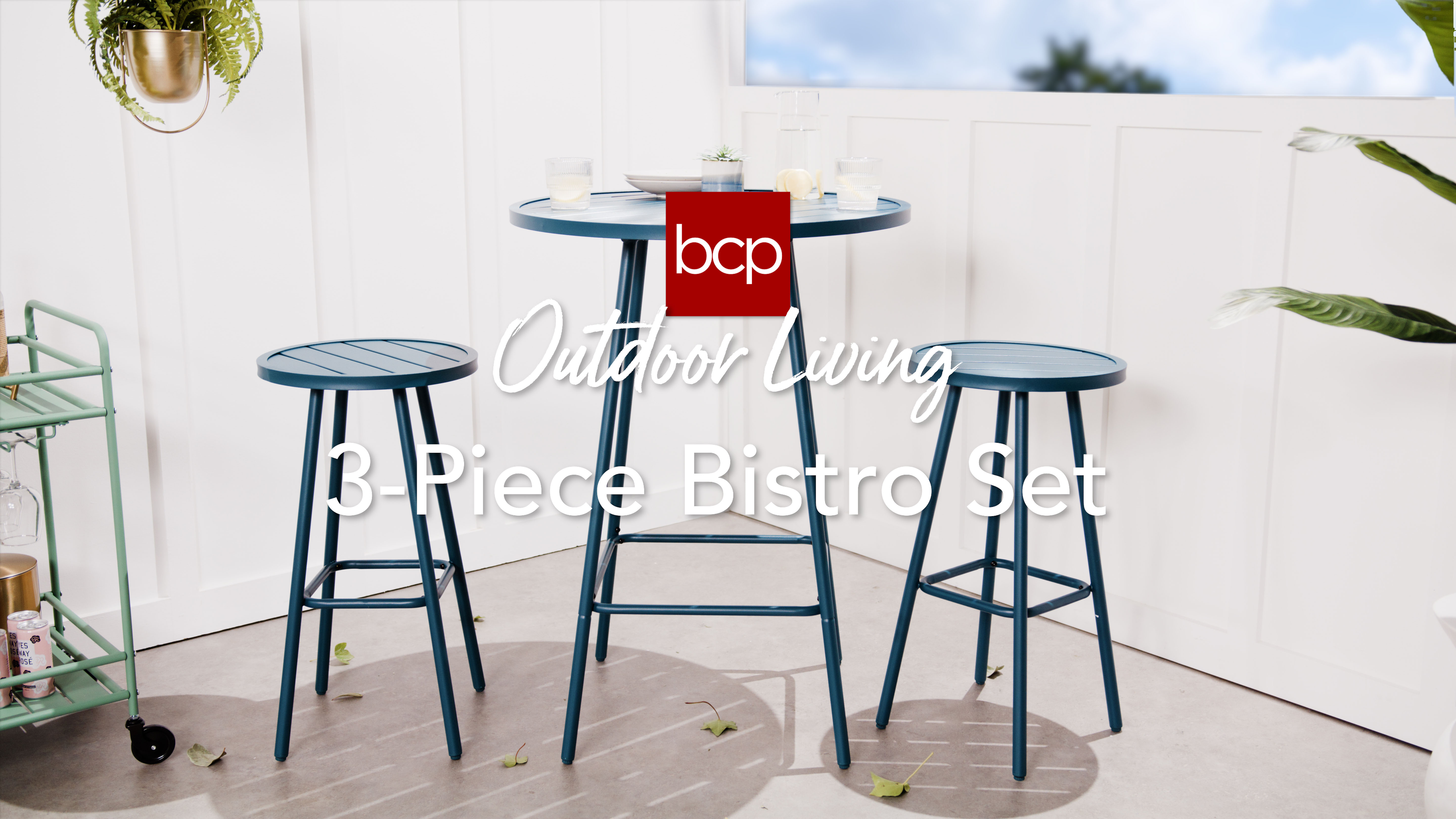 thumbnail video image 2 of Best Choice Products 3-Piece Steel Patio Bar Height Round Bistro Set w/ Backless Stools, Slatted Design - Red, 2 of 9